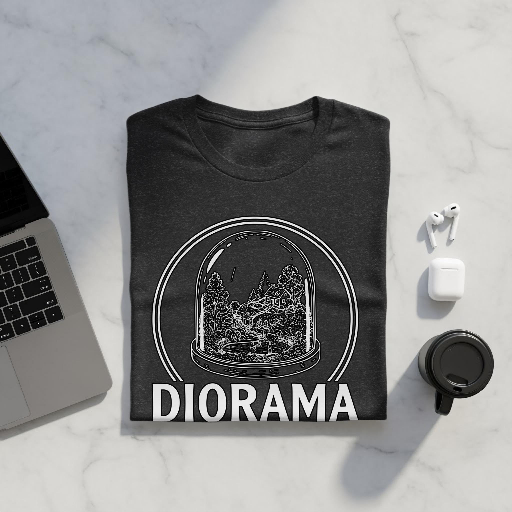 Diorama Themed Graphic T-Shirt, Black and White Tee, Unique Casual Top, Gift for Diorama Enthusiasts, Cool and Trendy Shirt