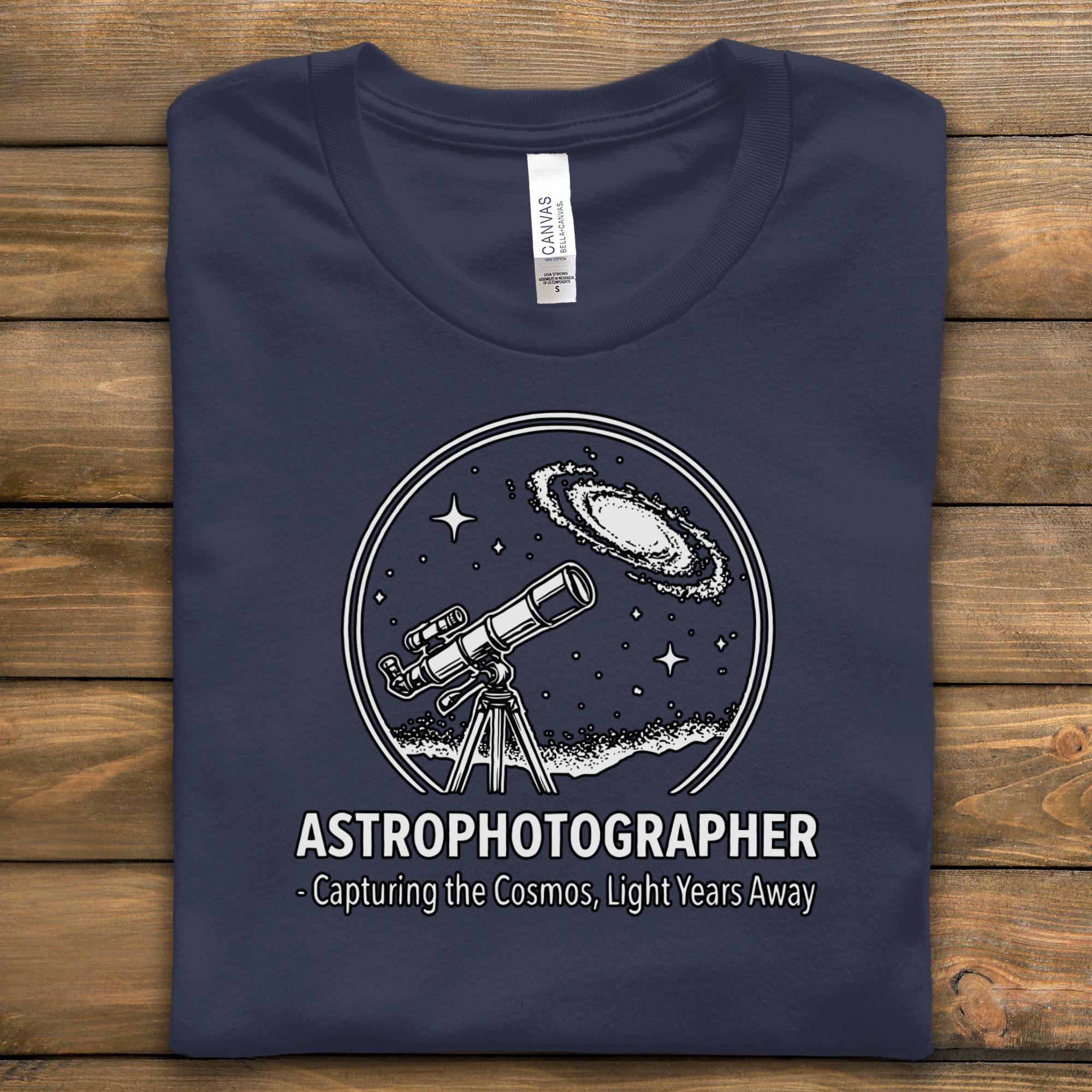 Astrophotographer Design T-Shirt, Space Enthusiast Tee, Stargazer Gift, Telescope Graphic, Astronomy Lover Shirt, Outer Space Art