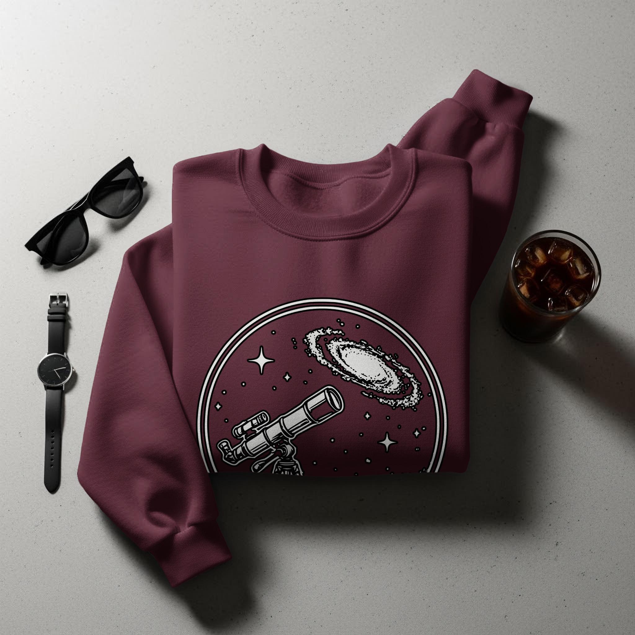 Space Telescope Illustration Sweatshirt, Galaxy Stargazing Science Sweater, Astronomy Lover Gift, Outer Space Telescope Sweater