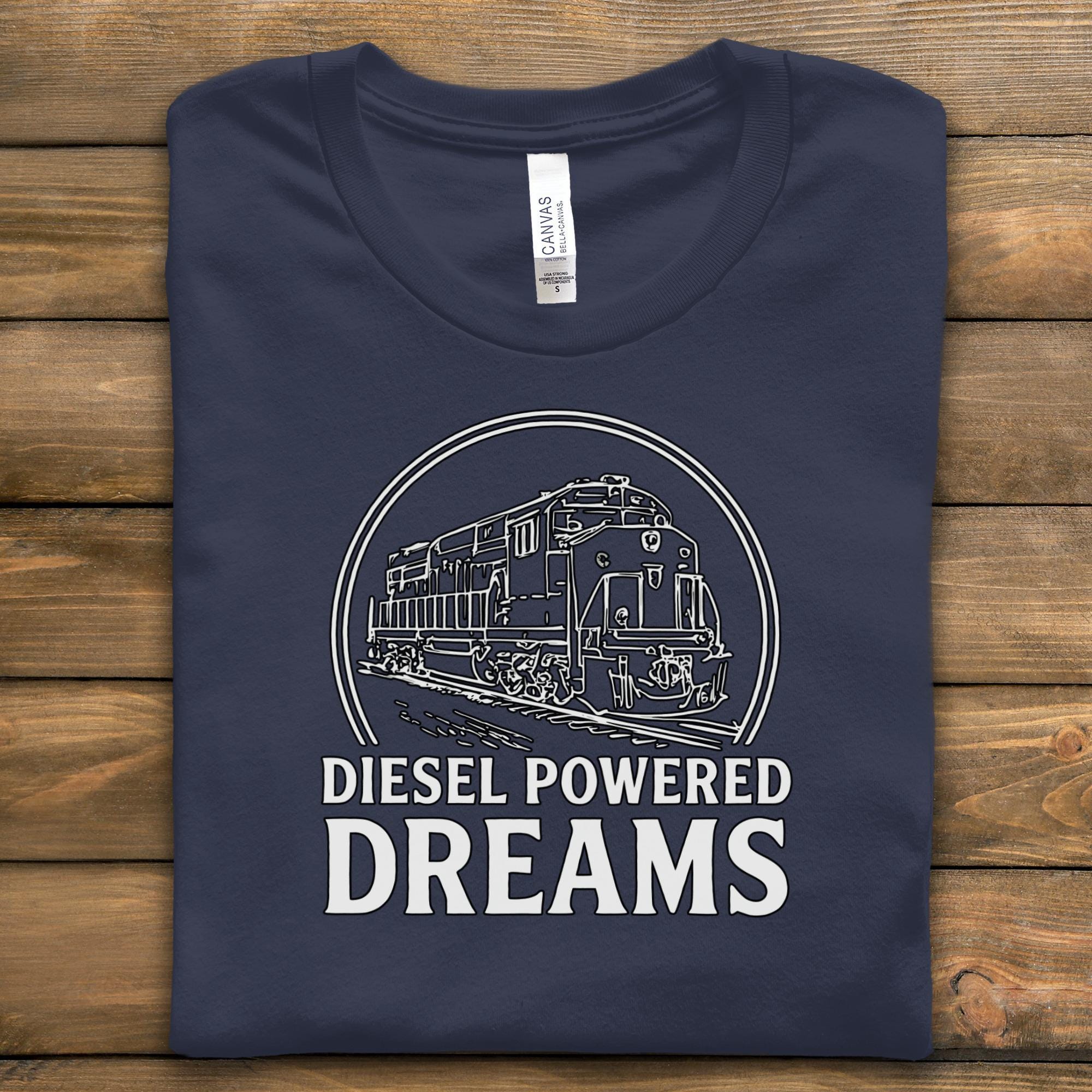 Diesel Powered Dreams Train T-shirt, Locomotive Graphic Tee, Railway Enthusiast Clothing, Railroad Fan Gift, Train Lover Apparel