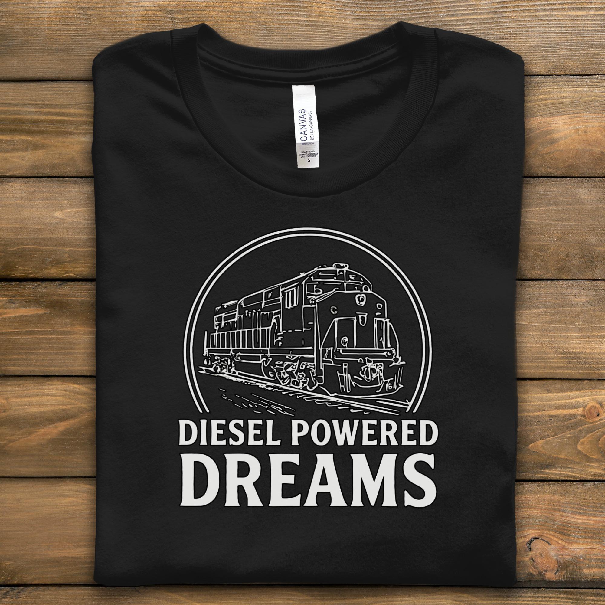 Diesel Powered Dreams Train TShirt, Vintage Locomotive Shirt, Train Enthusiast Gift, Diesel Engine Apparel, Retro Train Tee