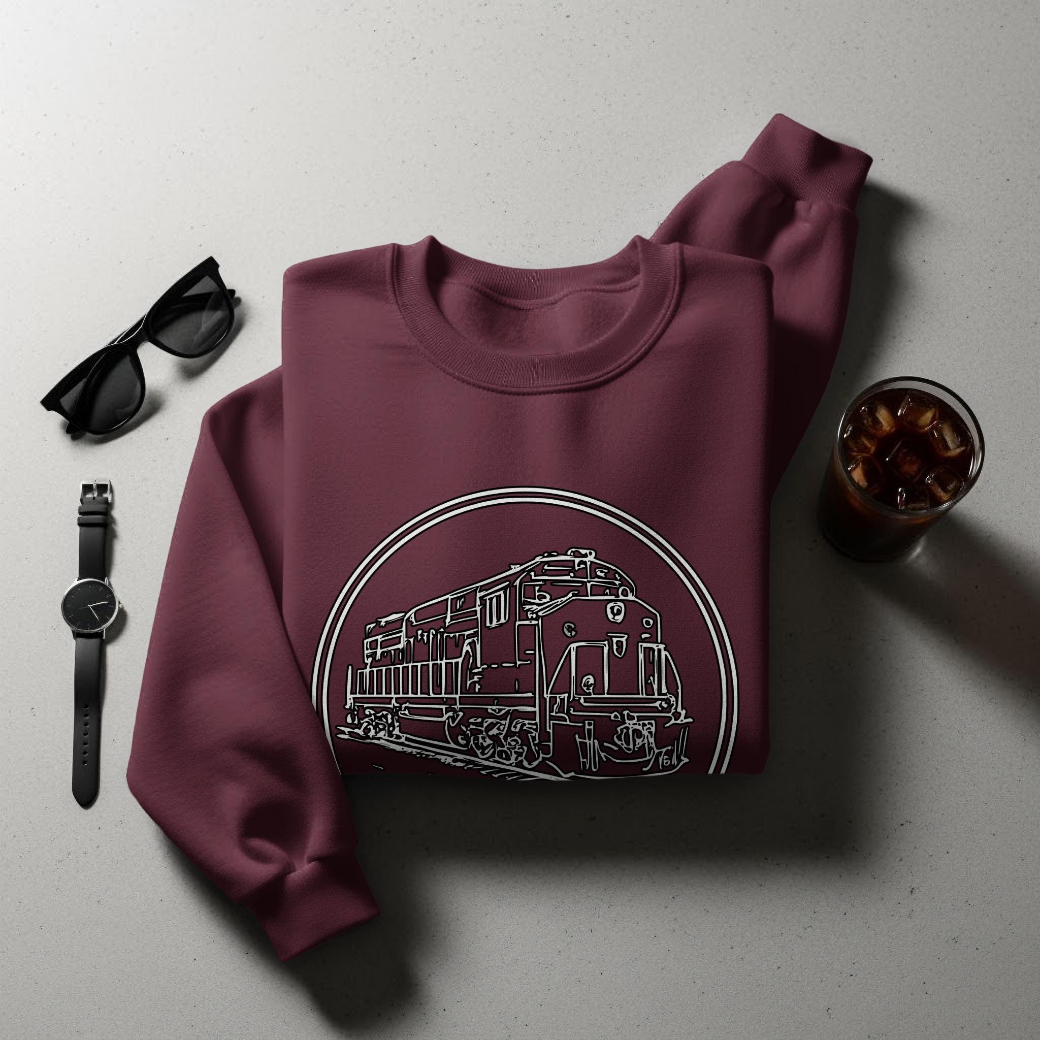 Train Graphic Sweatshirt, Vintage Locomotive Print Sweatshirt, Railway Enthusiast Gift, Retro Train Crewneck, Cozy Train Lover Apparel