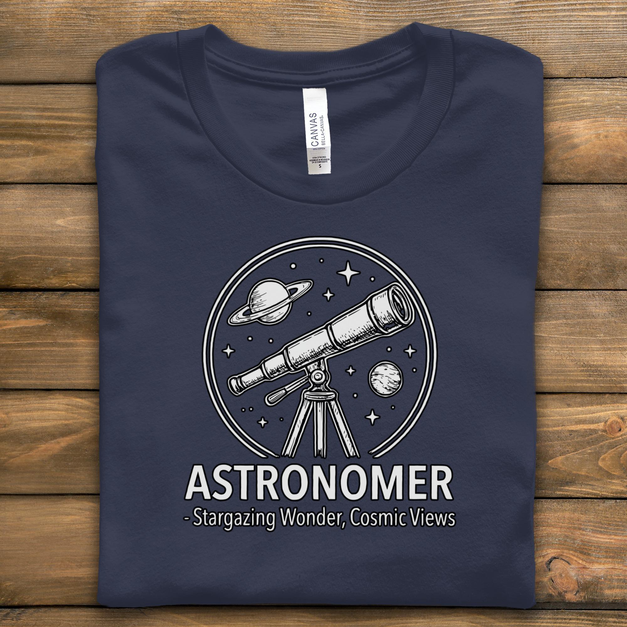 Astronomer T-Shirt, Stargazing Wonder, Cosmic Views Shirt, Space Enthusiast Gift, Telescope Graphic Tee, Astronomer Apparel