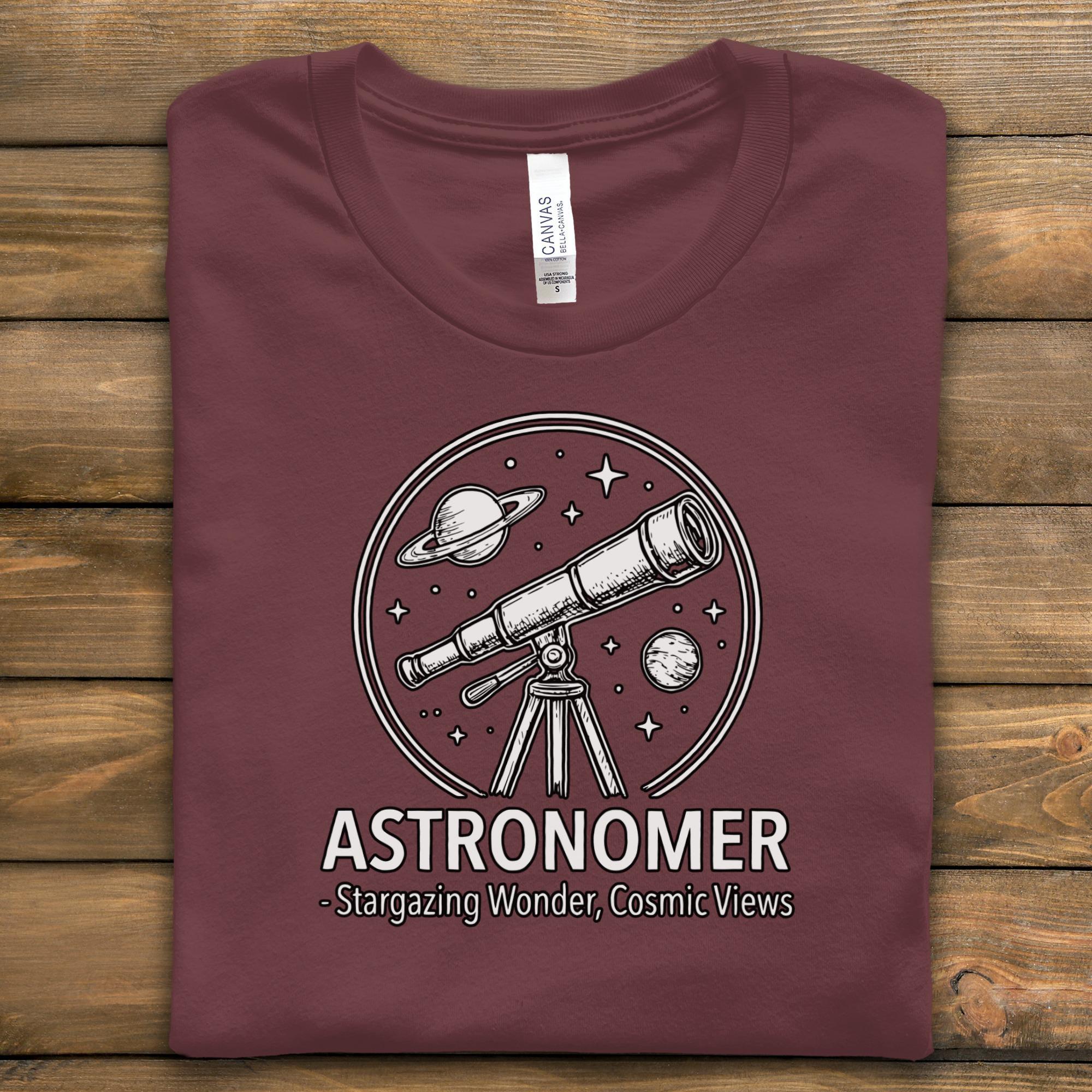 Astronomer T-Shirt, Stargazing Wonder Tee, Cosmic Views Shirt, Telescope Design, Space Enthusiast Gift, Science Lover Apparel