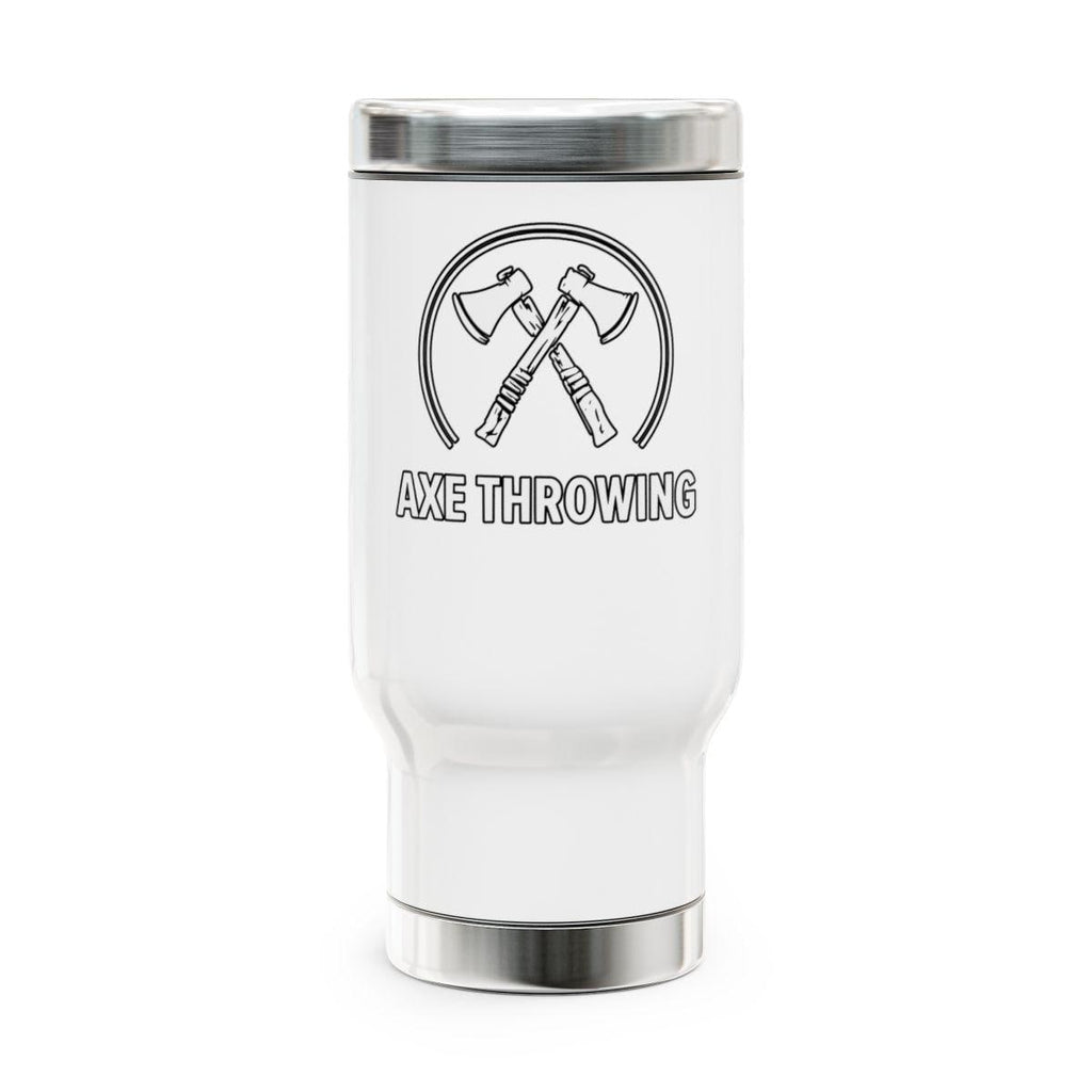 Axe Throwing Travel Mug, Insulated Coffee Tumbler, Axes Illustration, Gift for Axe Enthusiasts, Outdoor Adventure Mug