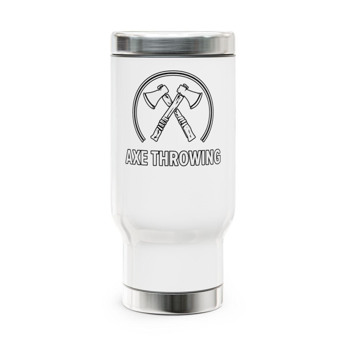 Axe Throwing Travel Mug, Insulated Coffee Tumbler, Axes Illustration, Gift for Axe Enthusiasts, Outdoor Adventure Mug
