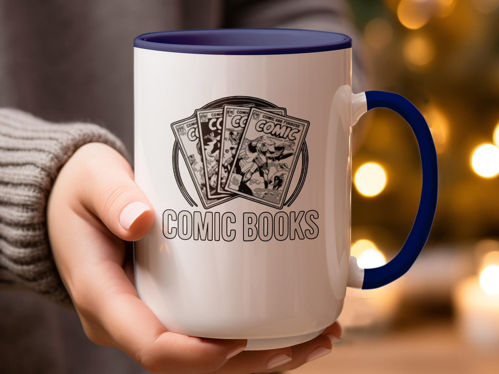Comic Books Mug, Comic Lover Gift, Superhero Coffee Cup, Geeky Novelty Present, Nerdy Drinkware, Vintage Comics Design, Retro Style Mug