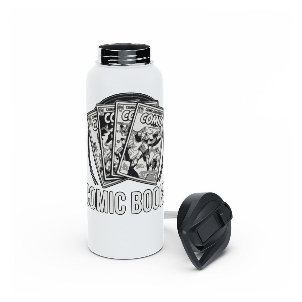Comic Book Water Bottle, Unique Comic Book Design, Stainless Steel Insulated Bottle with Lid, Comic Art Print Flask, 17 Oz Flask