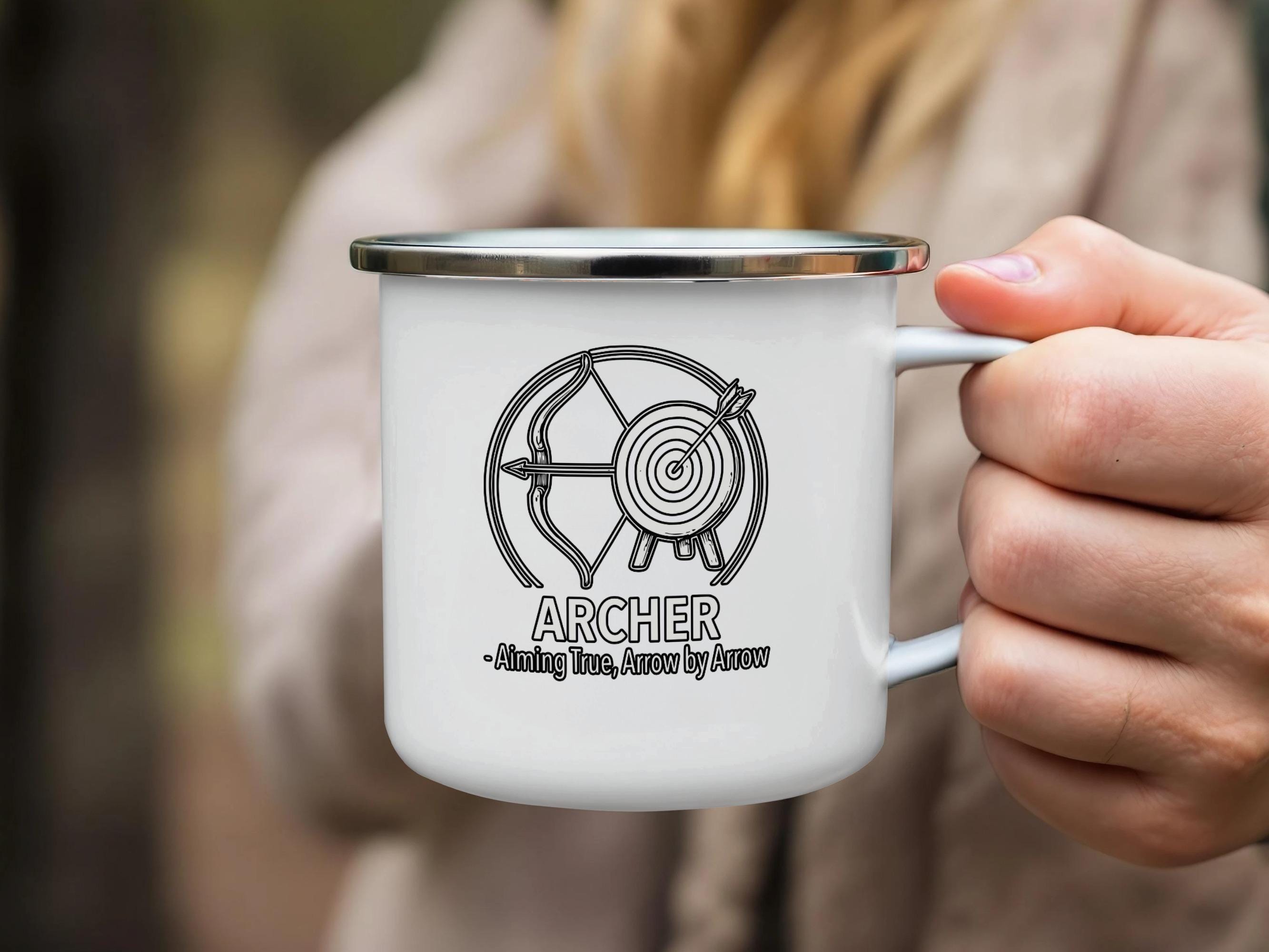 Archery Mug, Archer Enamel Mug, Gift for Archery Lovers, Archery Themed Mug, Outdoor Adventure Mug, Unique Archer Gift
