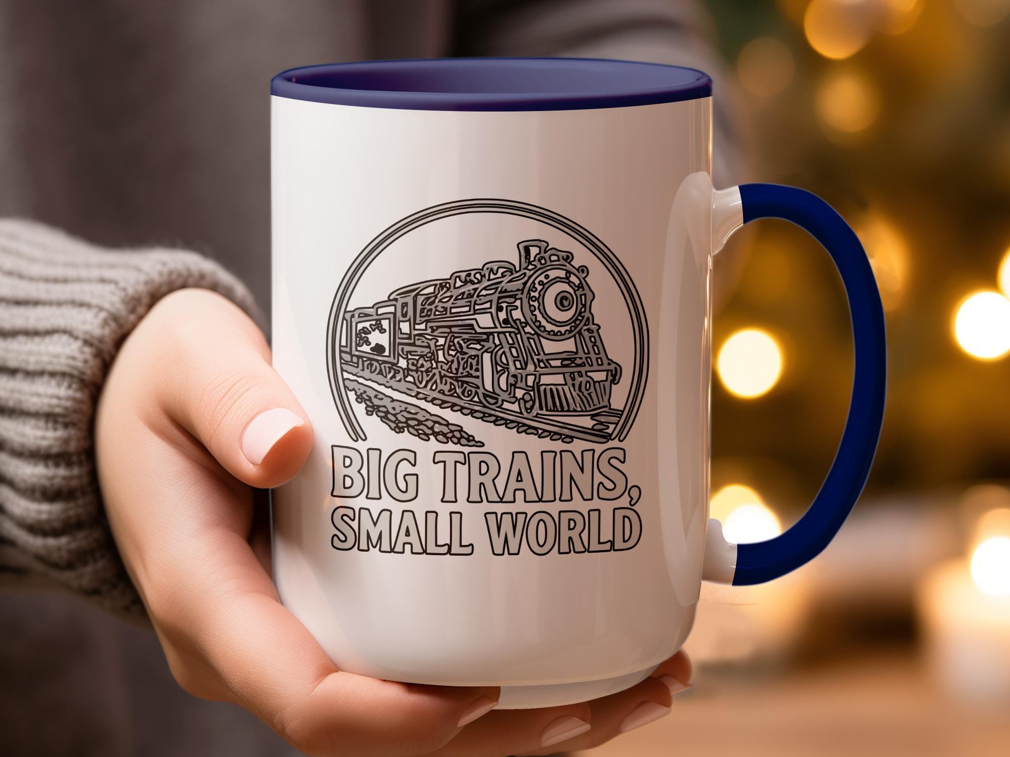 Train enthusiasts mug, Big Trains Small World coffee cup, Unique train pattern gift, Locomotive lovers ceramic mug