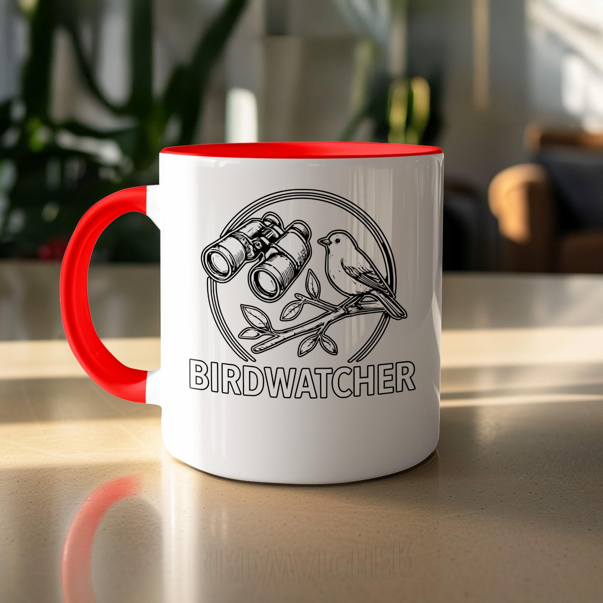 Birdwatcher Mug with Binoculars and Bird Design, Bird Lover Gift Mug, Nature Enthusiast Coffee Cup, Unique Bird Watching Mug