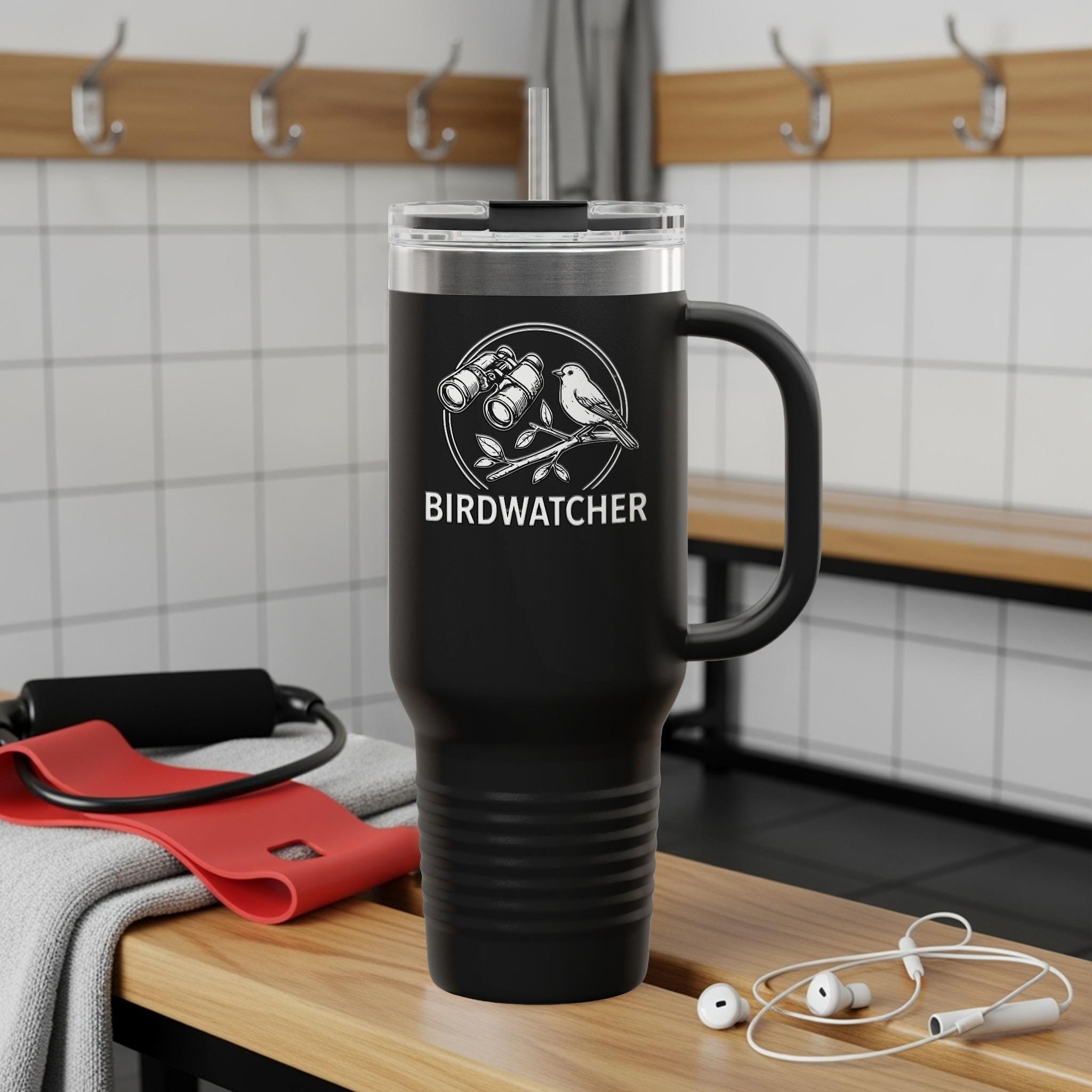 Birdwatcher travel mug, bird watching thermal tumbler, insulated coffee cup, nature lovers gift, birdwatching enthusiasts