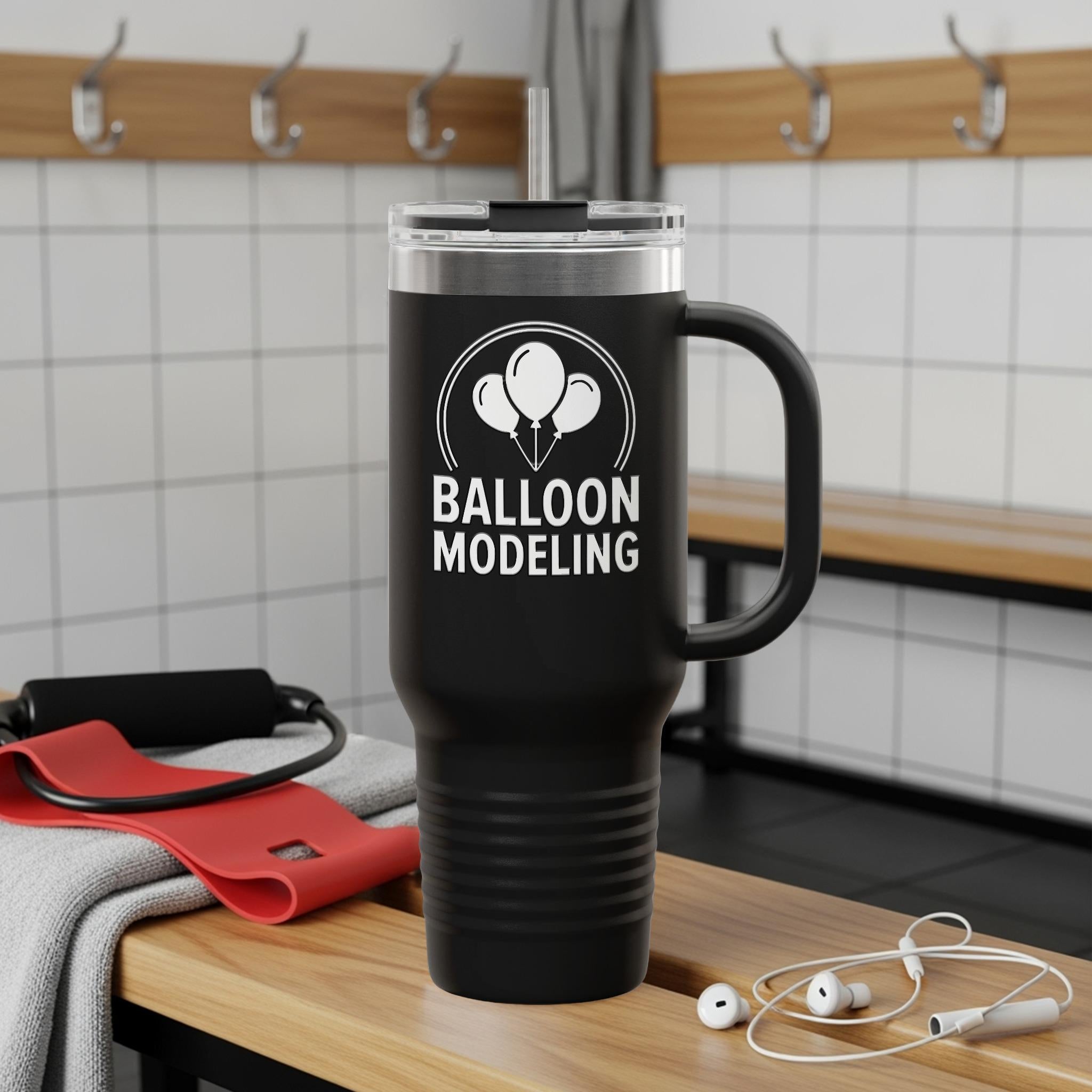 Balloon Modeling Tumbler, Black Travel Mug with Handle, Insulated Coffee Cup with Lid, Unique Gift for Balloon Artists