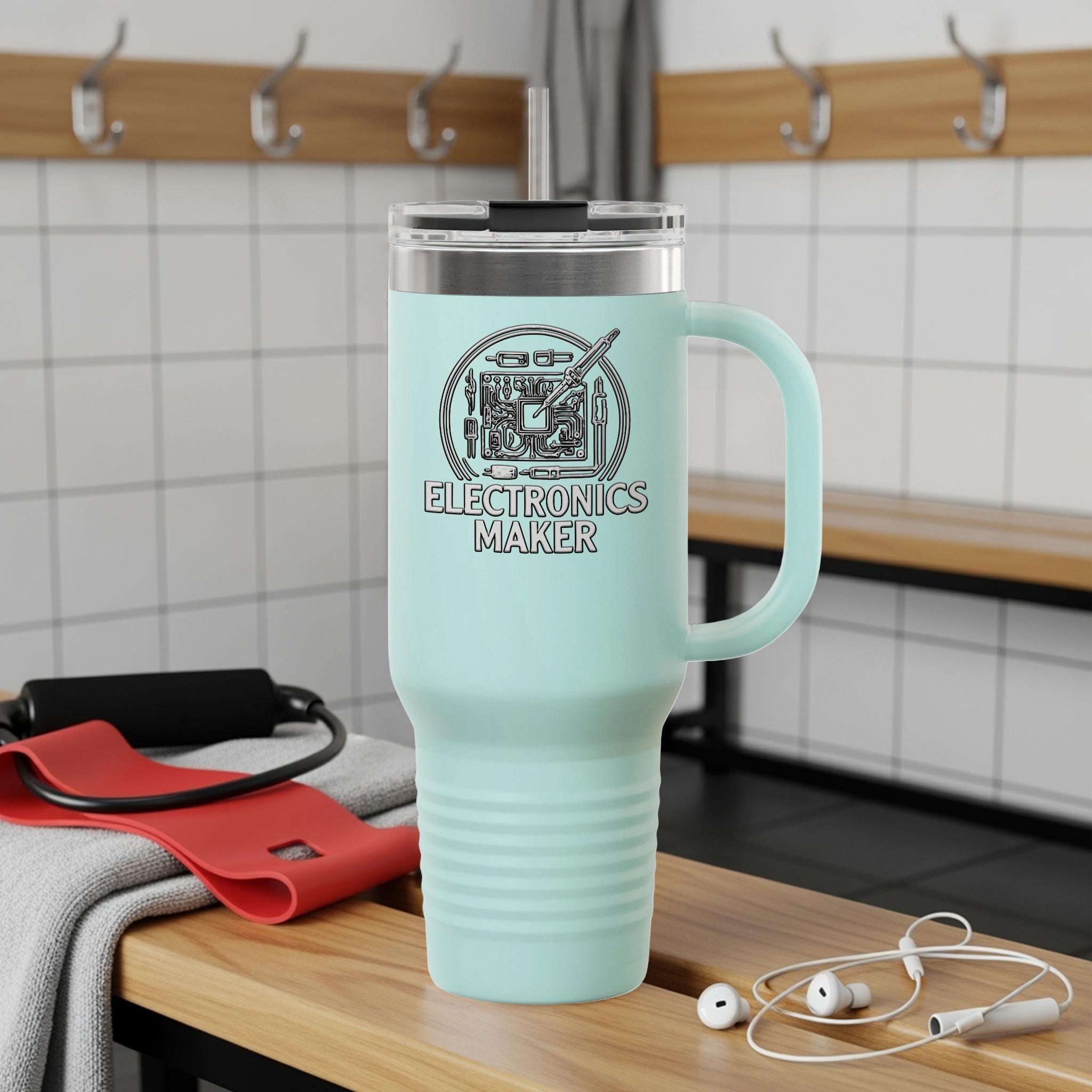 Electronics Maker Travel Mug, Insulated Coffee Tumbler with Handle, Programmer Gift, Geeky Thermos, Engineer Office Accessories