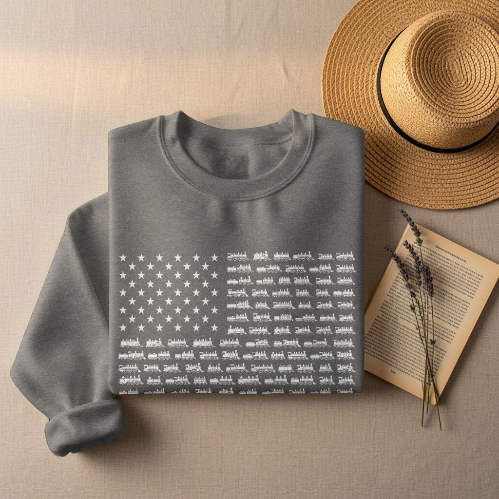 Gray Sweatshirt with American Flag Design, Unisex Casual Wear, Comfortable Crewneck Jumper, Patriotic Graphic Sweater, Cozy Pullover