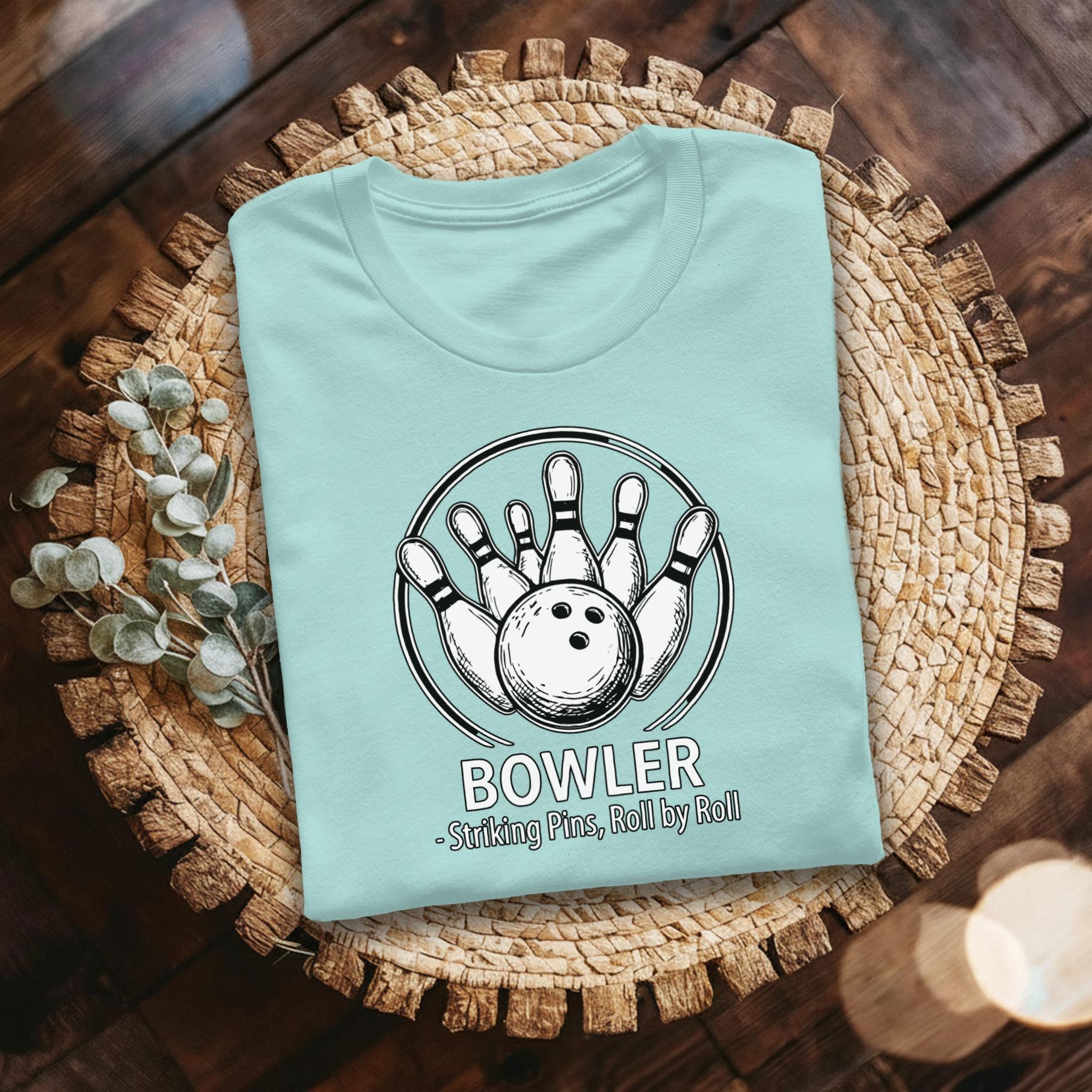 Bowler T-Shirt, Striking Pins Tee, Bowling Gift, Roll by Roll Shirt, Sporty T Shirt, Active Wear Tee, Graphic Print T-Shirt