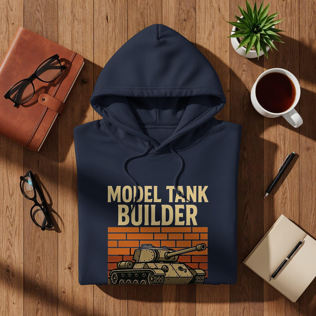 Model Tank Builder Hoodie, Military Tank Graphic Pullover, Model Building Enthusiast Gift, Unique Tank Modeler Clothing