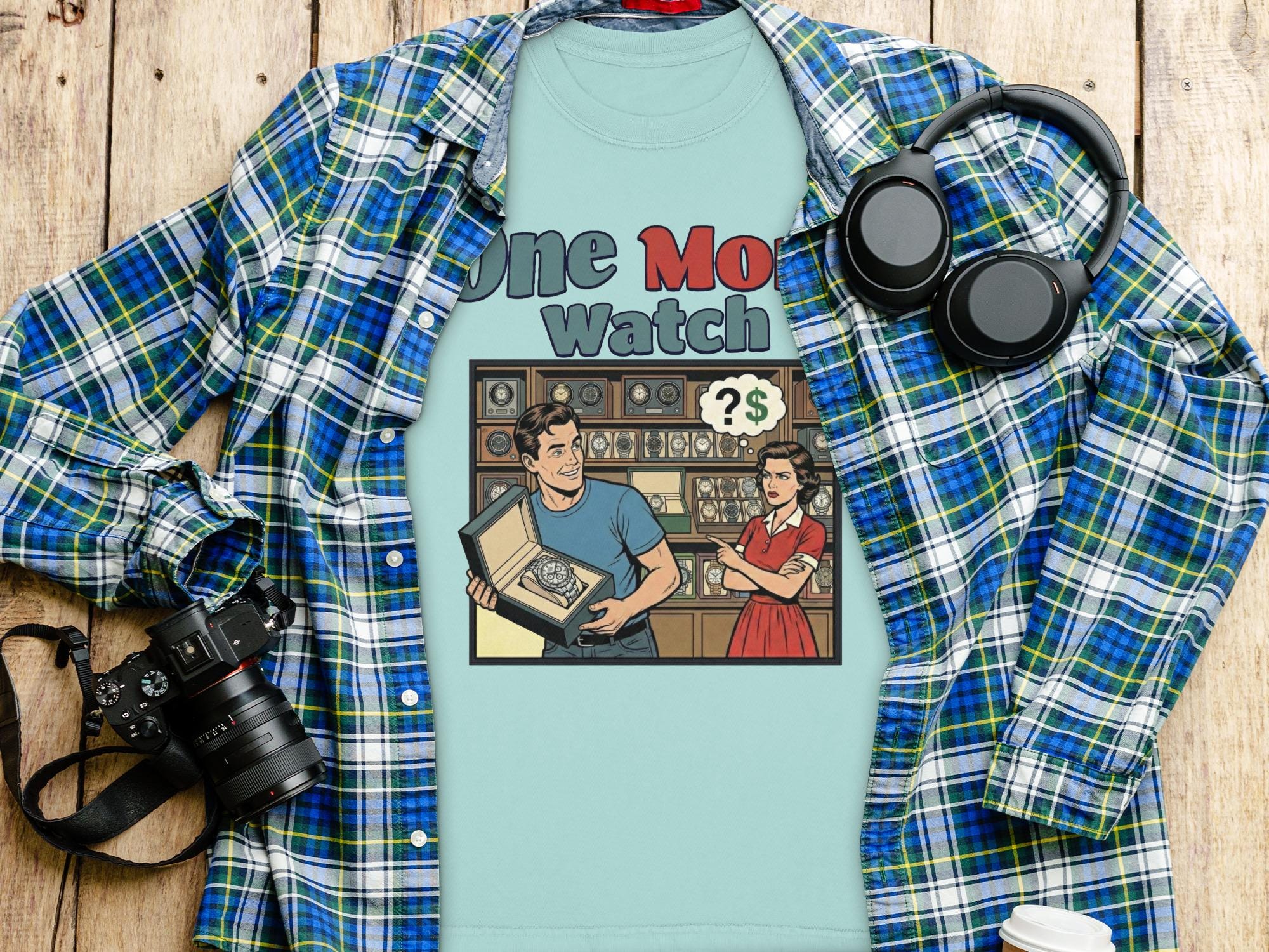 Comic Style One More Watch Humor Shirt, Gift for Watch Collectors, Retro Fun, Casual Graphic Tee, Novelty Gift for Him or Her