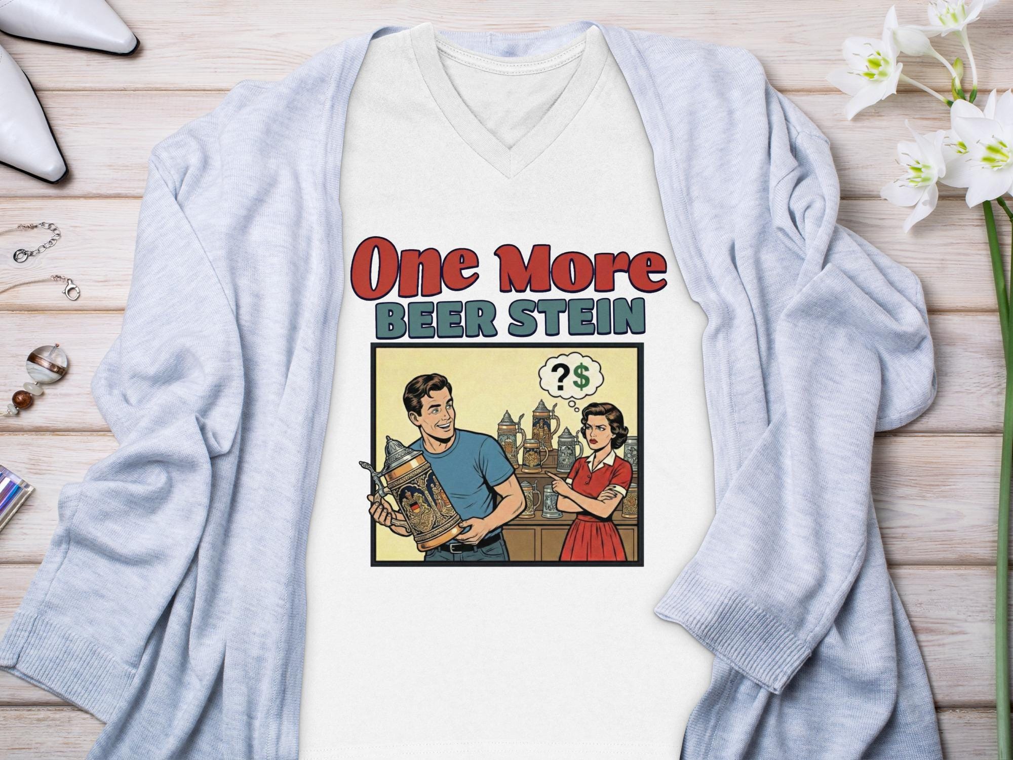 One More Beer Stein Graphic Tee, Funny Retro Beer Lover Shirt, Vintage Style Drinking Shirt, Humorous Gift for Beer Enthusiasts