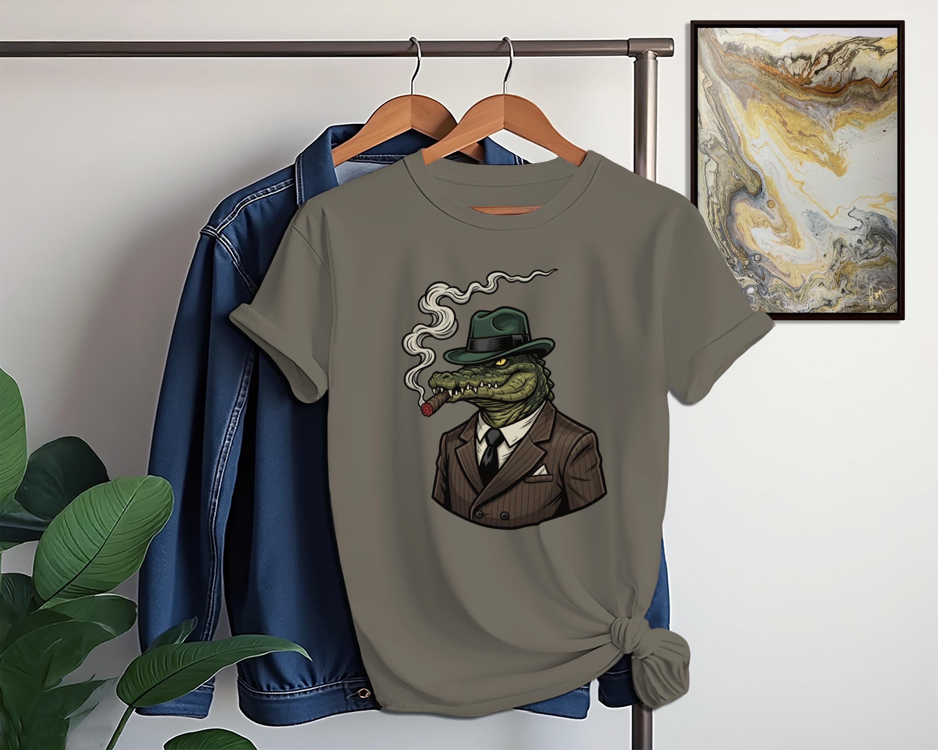 Crocodile Mafia Boss T-Shirt, Cigar Gator Tee, Gangster Alligator Shirt, Cool Animal Design, Funny Graphic Tee, Quirky Gift Idea