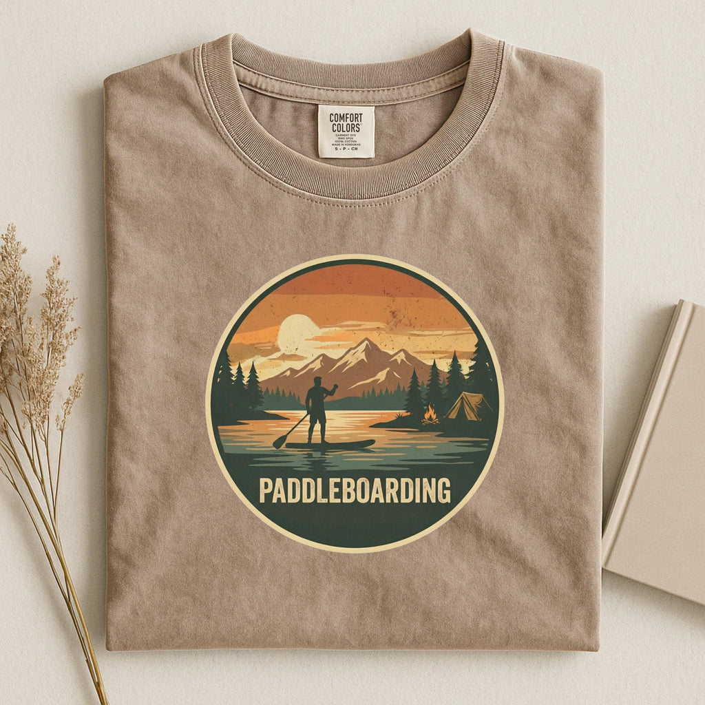 Paddleboarding T-Shirt, Retro Sunset Graphic Tee, Camping T Shirt, Outdoor Adventure Shirt, Nature Lover T Shirt, Comfort Colors T-Shirt