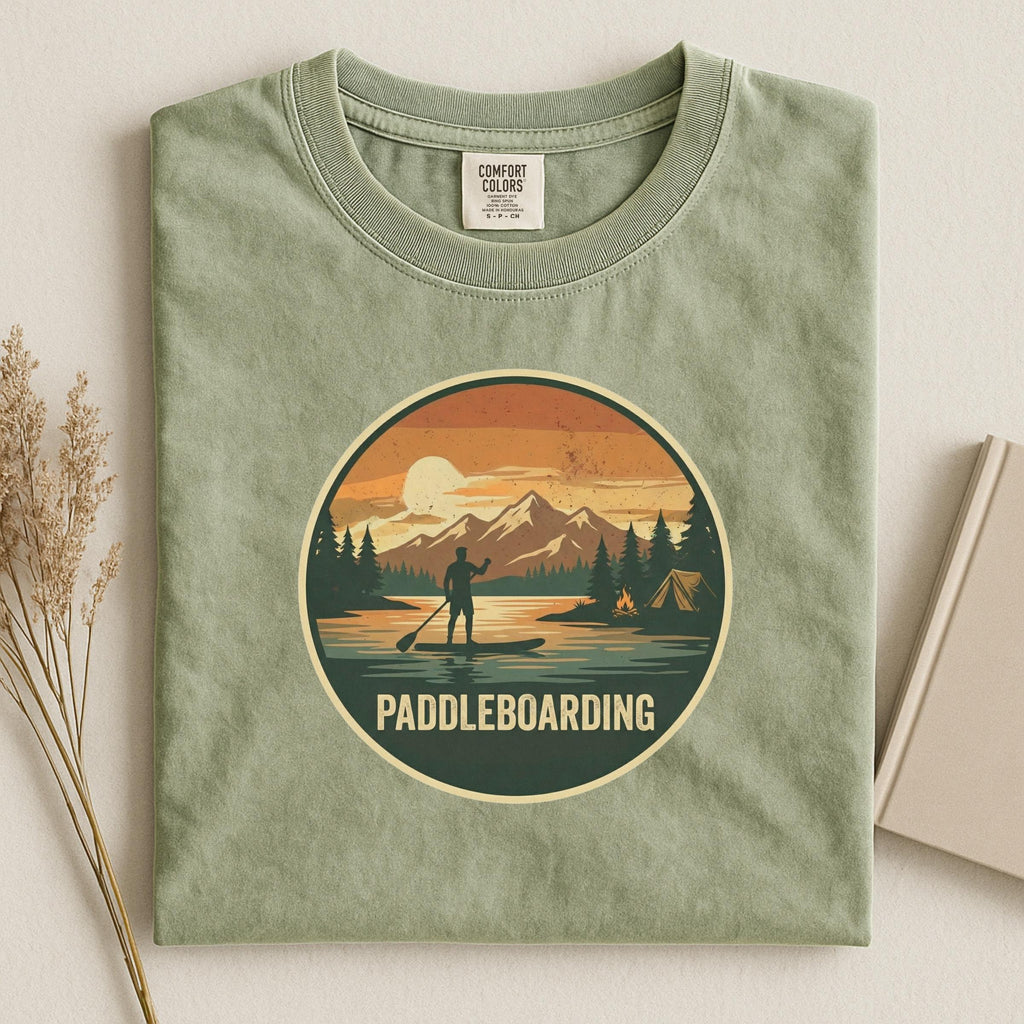 Paddleboarding T-Shirt, Retro Sunset Graphic Tee, Camping T Shirt, Outdoor Adventure Shirt, Nature Lover T Shirt, Comfort Colors T-Shirt