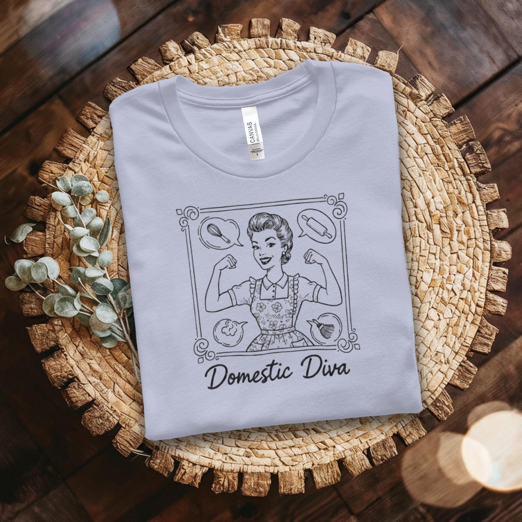 Domestic Diva T-Shirt, Retro Housewife Shirt, Strong Woman Tee, Comfort Colors T Shirt, Sarcastic Housewife, Funny Mom Shirt, Gift for Her