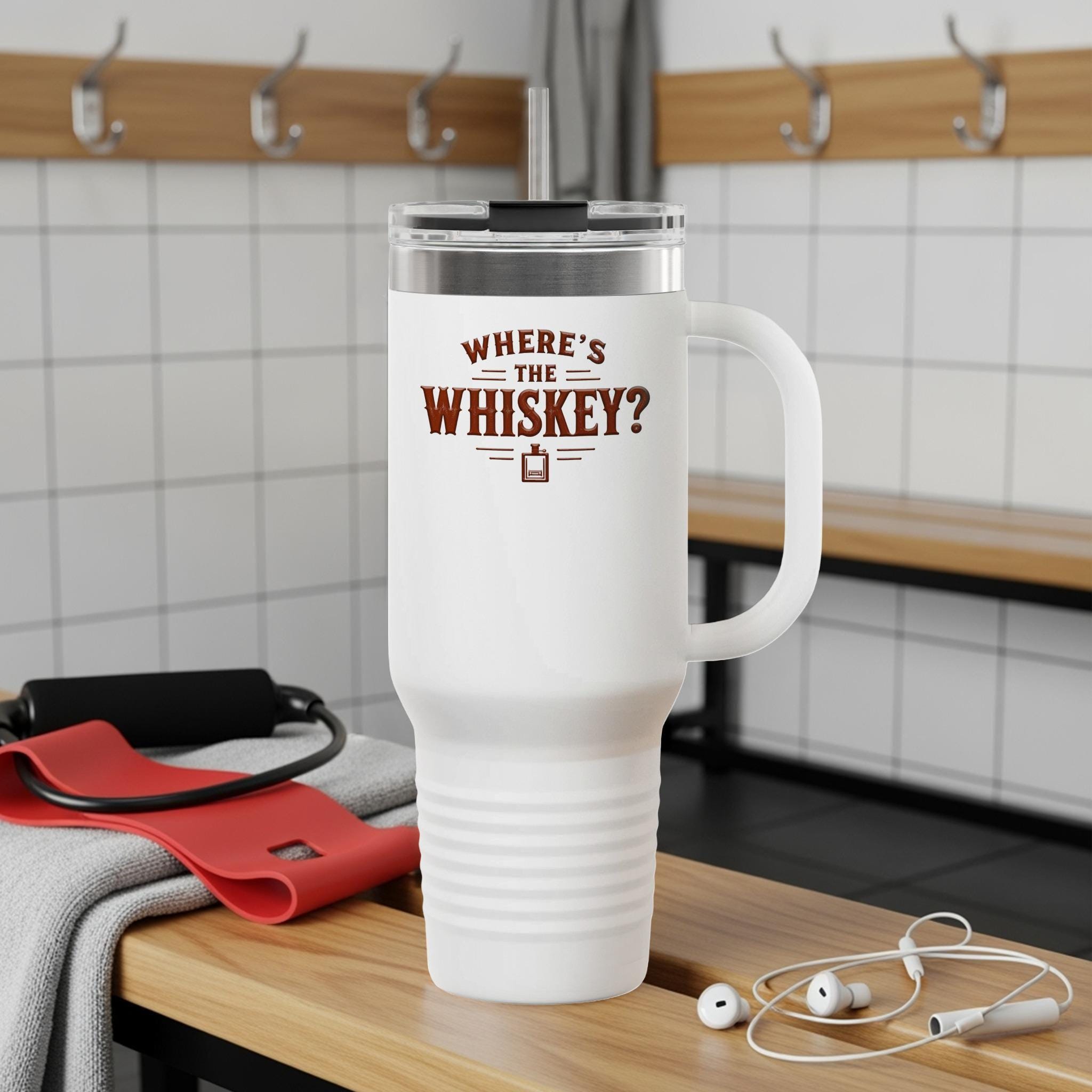 Funny Travel Mug, Where's The Whiskey Mug, Insulated Coffee Cup, Novelty Drinkware for Whiskey Lovers, Large Travel Tumbler