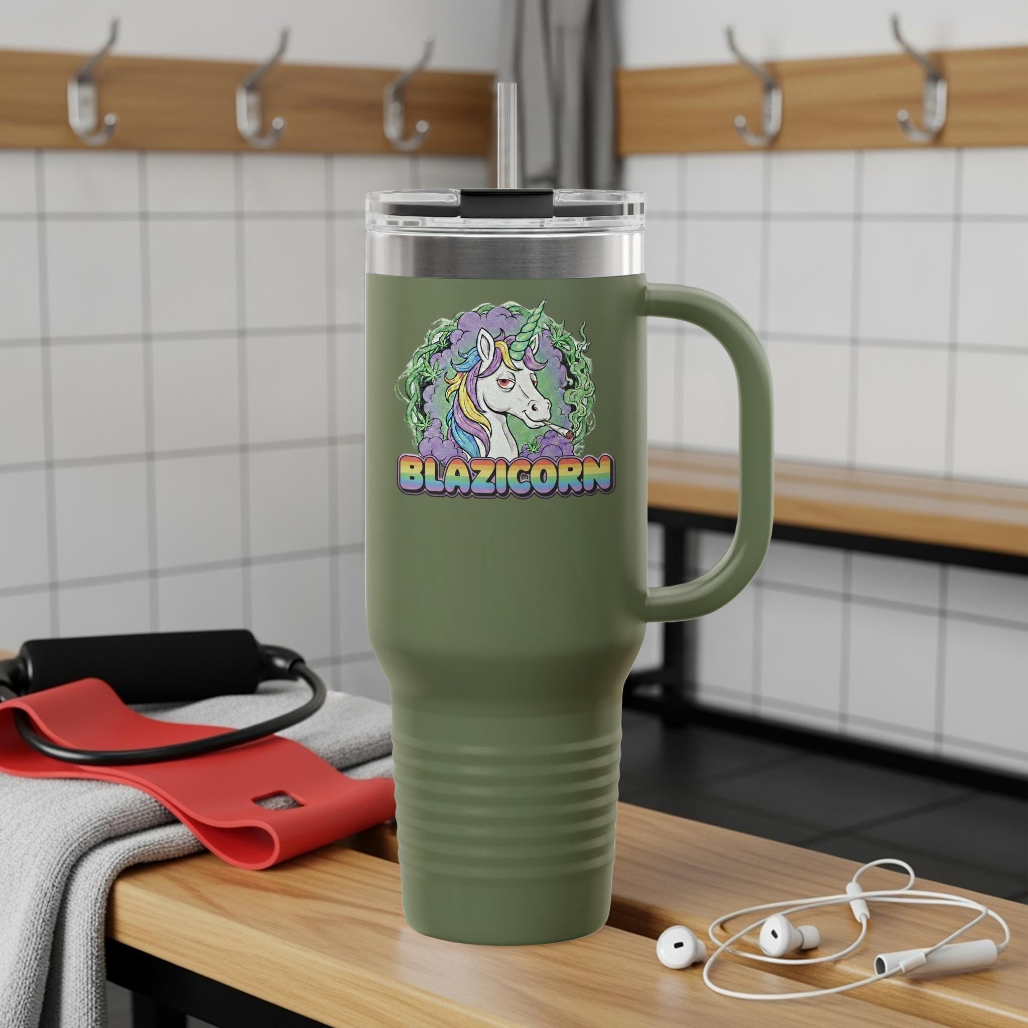 Unicorn Tumbler with Handle, Blazicorn Travel Mug, Fantasy Coffee Cup, Magical Creature Drinkware, Unique Gift Idea for Unicorn Lovers