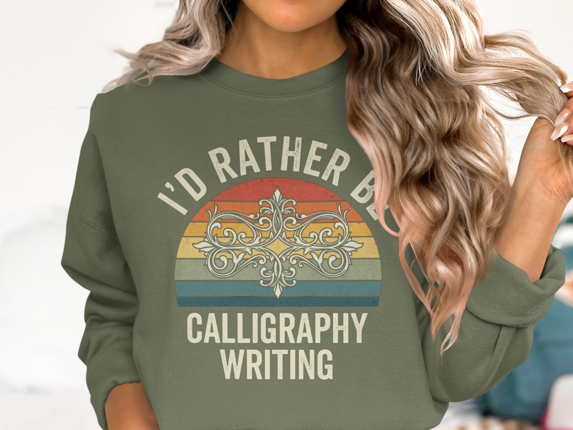 I'd Rather Be Calligraphy Writing Sweatshirt, Vintage Rainbow Design Sweater, Calligraphy Lover Gift, Cozy Calligraphy Writer Outfit