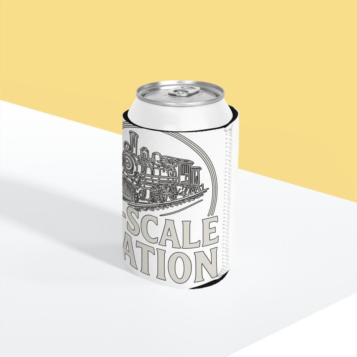 Train Can Cooler with Train Design, Vintage Train Drink Holder, Train Party Favor, Railfan Gift, Train Theme Beverage Sleeve