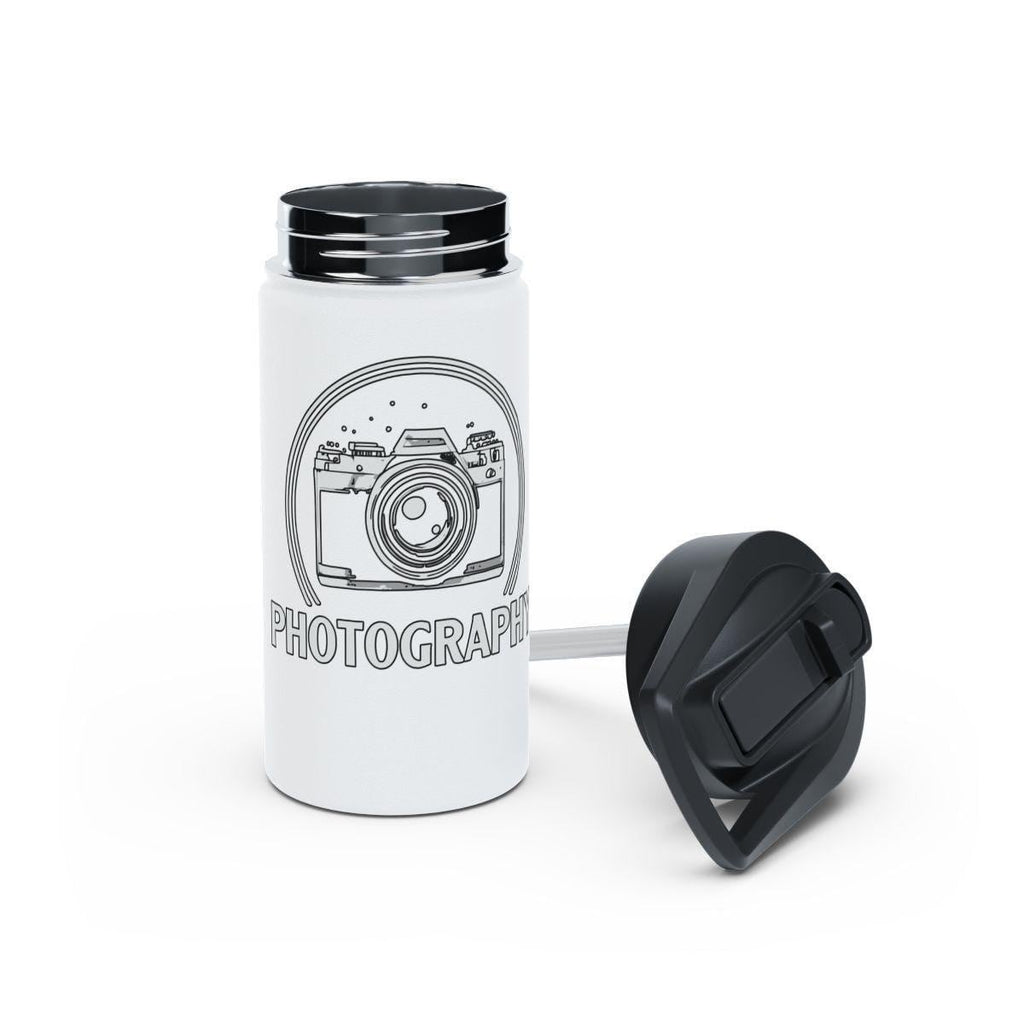 Photography Travel Mug, Camera Design Thermos, Photographer Gift, Insulated Coffee Tumbler, Hot and Cold Drink Bottle
