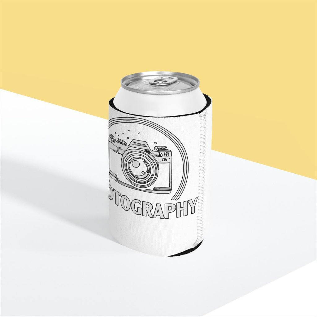 Camera Design Can Cooler, Photography Enthusiast Gift, Insulated Drink Sleeve, Retro Camera Print, Beverage Holder, Photographer Gadget