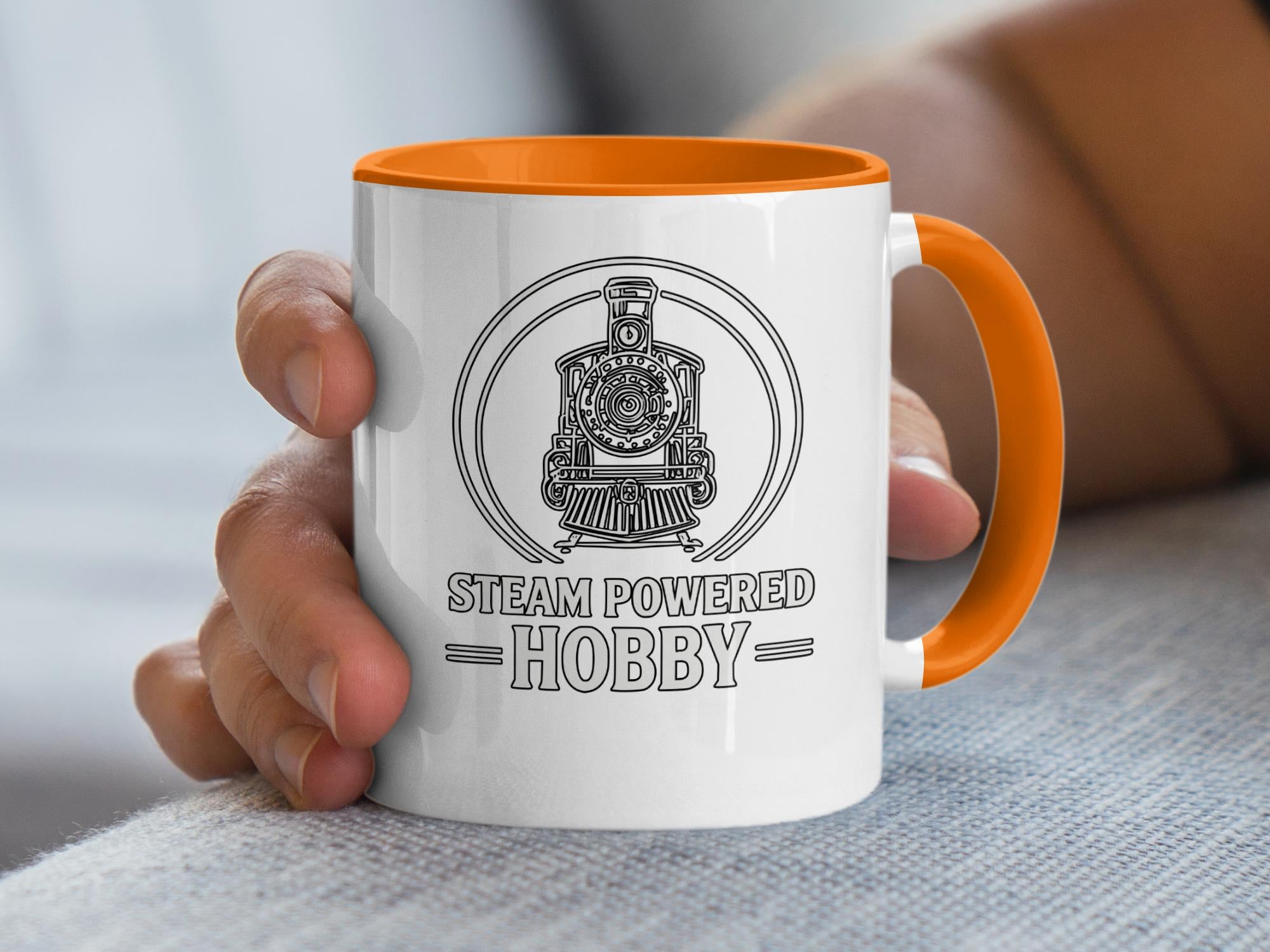 Steam Powered Hobby Coffee Mug, Vintage Train Lover Gift, Retro Locomotive Art, Train Enthusiast Cup, Unique Train Collectible Mug