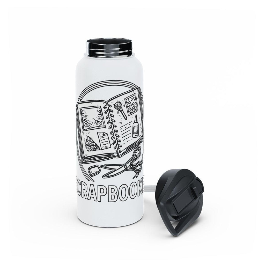 Scrapbook Themed Water Bottle, Artistic Design Bottle with Lid, Perfect for Crafters, Unique Gift Idea, Stainless Steel Flask