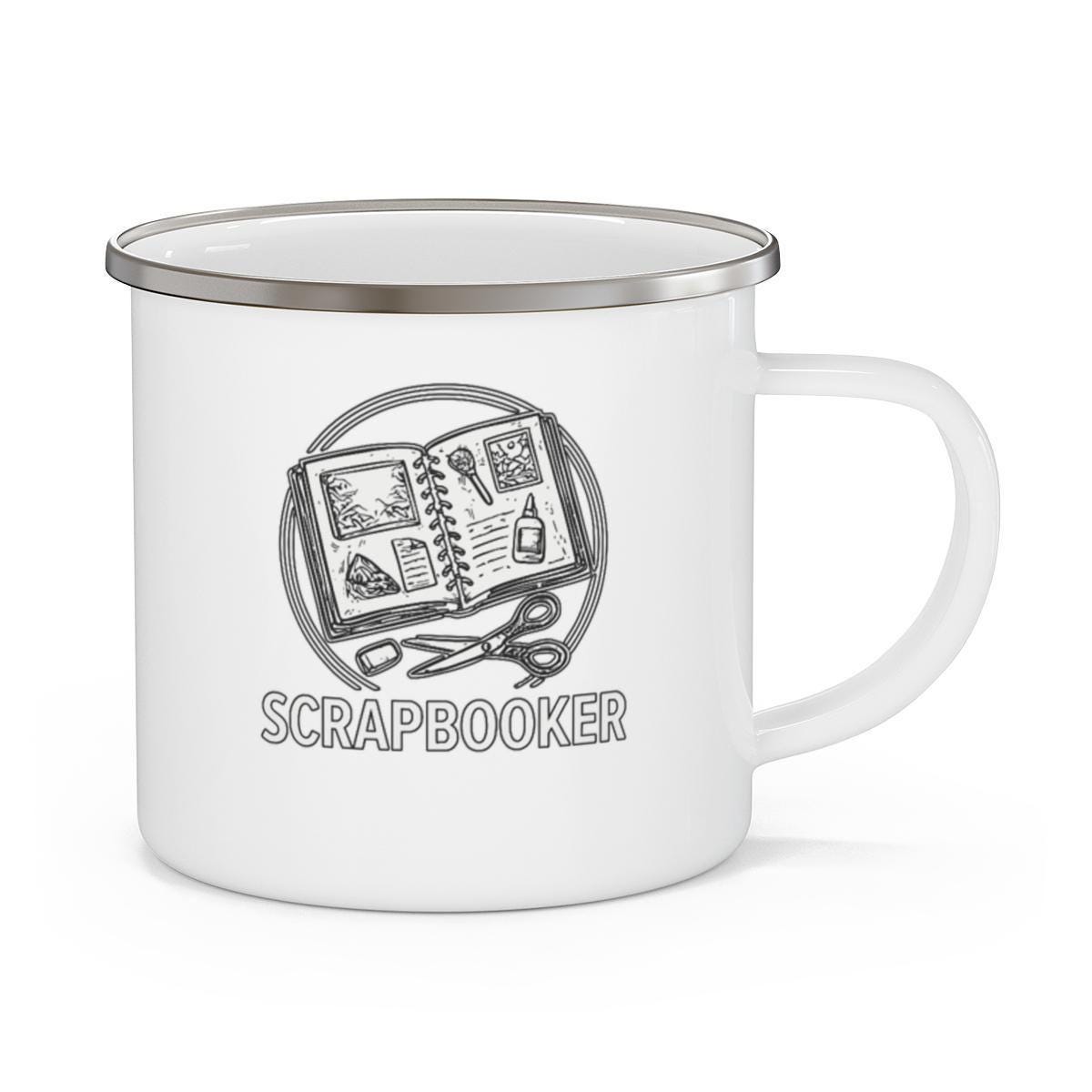 Scrapbooker Mug, Enamel Camp Mug, Scrapbooking Gift, Craft Lover Mug, Scrapbook Supplies, Coffee Cup for Scrapbookers, Cute Mug