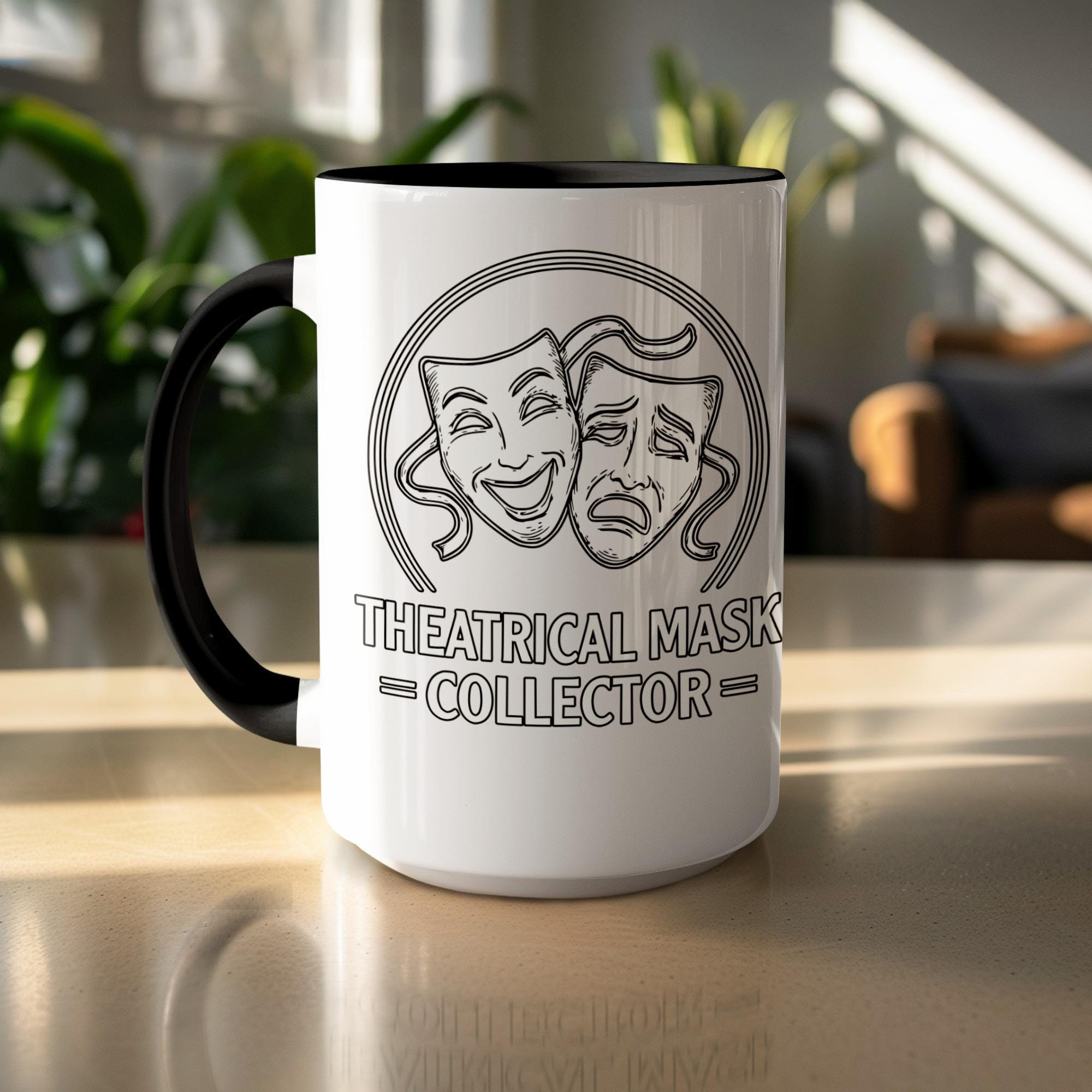 Theatrical Mask Collector Mug, Drama Comedy Faces Coffee Cup, Actor Gift, Theater Enthusiast Present, Drama Club Merchandise