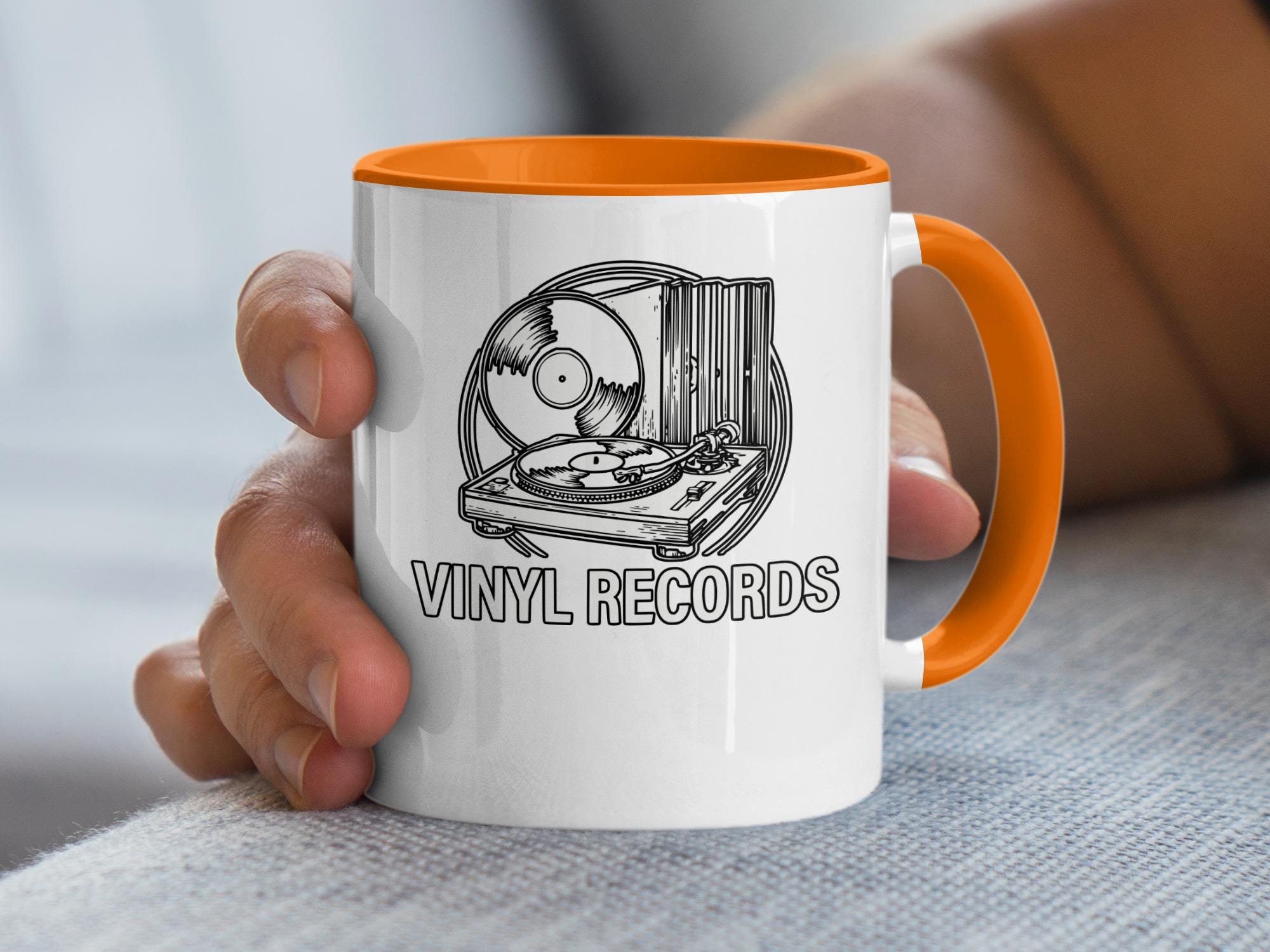 Vinyl Records Coffee Mug, Retro Music Mug, Turntable and Vinyl Records Art Mug, Perfect Gift for Music Lovers, Unique Music Mug