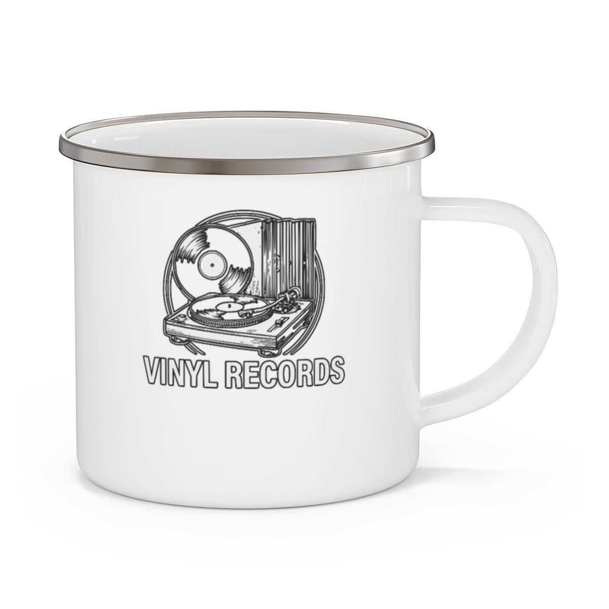 Retro Vinyl Records Campfire Mug, Music Lover Gifts, Vintage Record Player Coffee Mug, Unique Gift for Him or Her, 12oz Enamel Mug