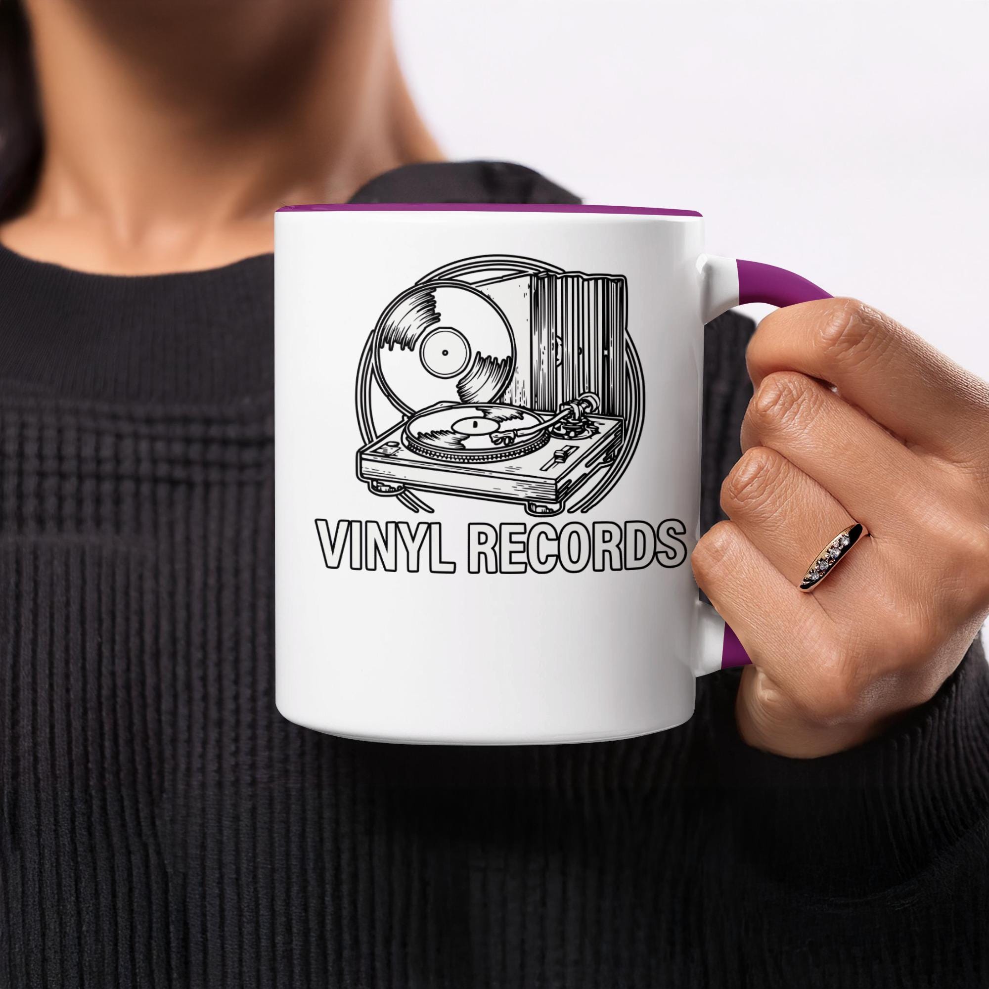 Vinyl Records Mug, Retro Music Lover Gift, Turntable Design Coffee Cup, Perfect for Vinyl Enthusiasts, Unique Record Player Mug
