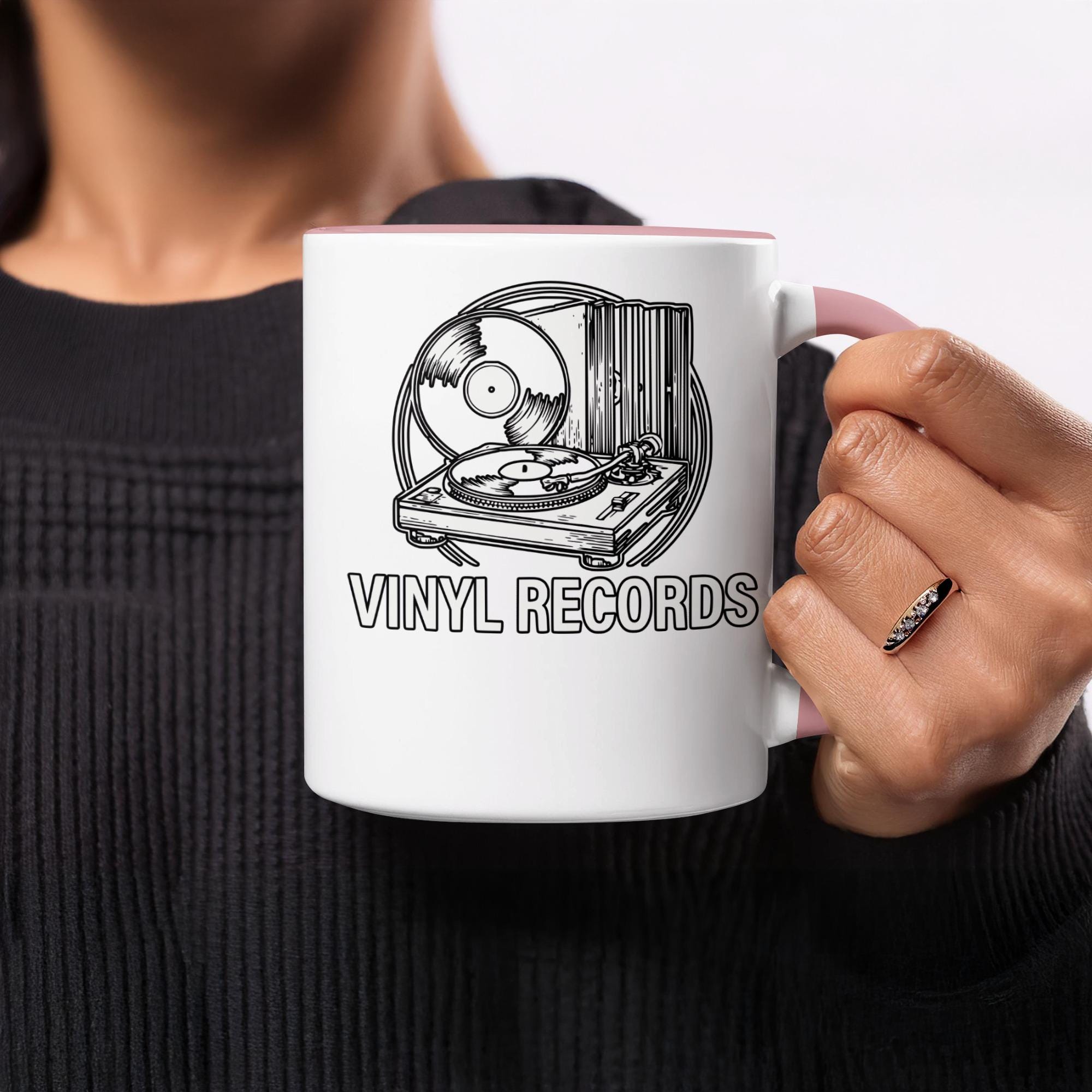 Vinyl Records Mug, Record Player Coffee Cup, Music Lover Gift, Retro Turntable Mug, Vintage Vinyl Enthusiast Mug, Unique DJ Mug