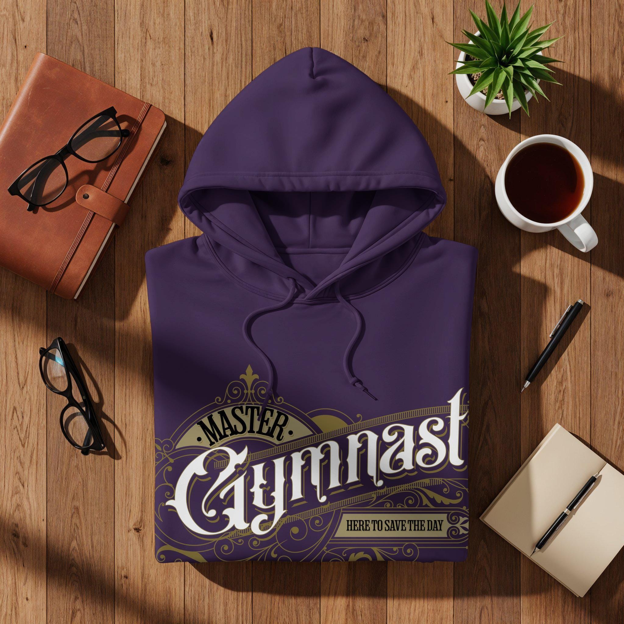 Master Gymnast Hoodie, Here to Save the Day, Gymnastics Lovers Gift, Unique Sportswear, Purple Design, Workout Apparel, Cozy Hoodie
