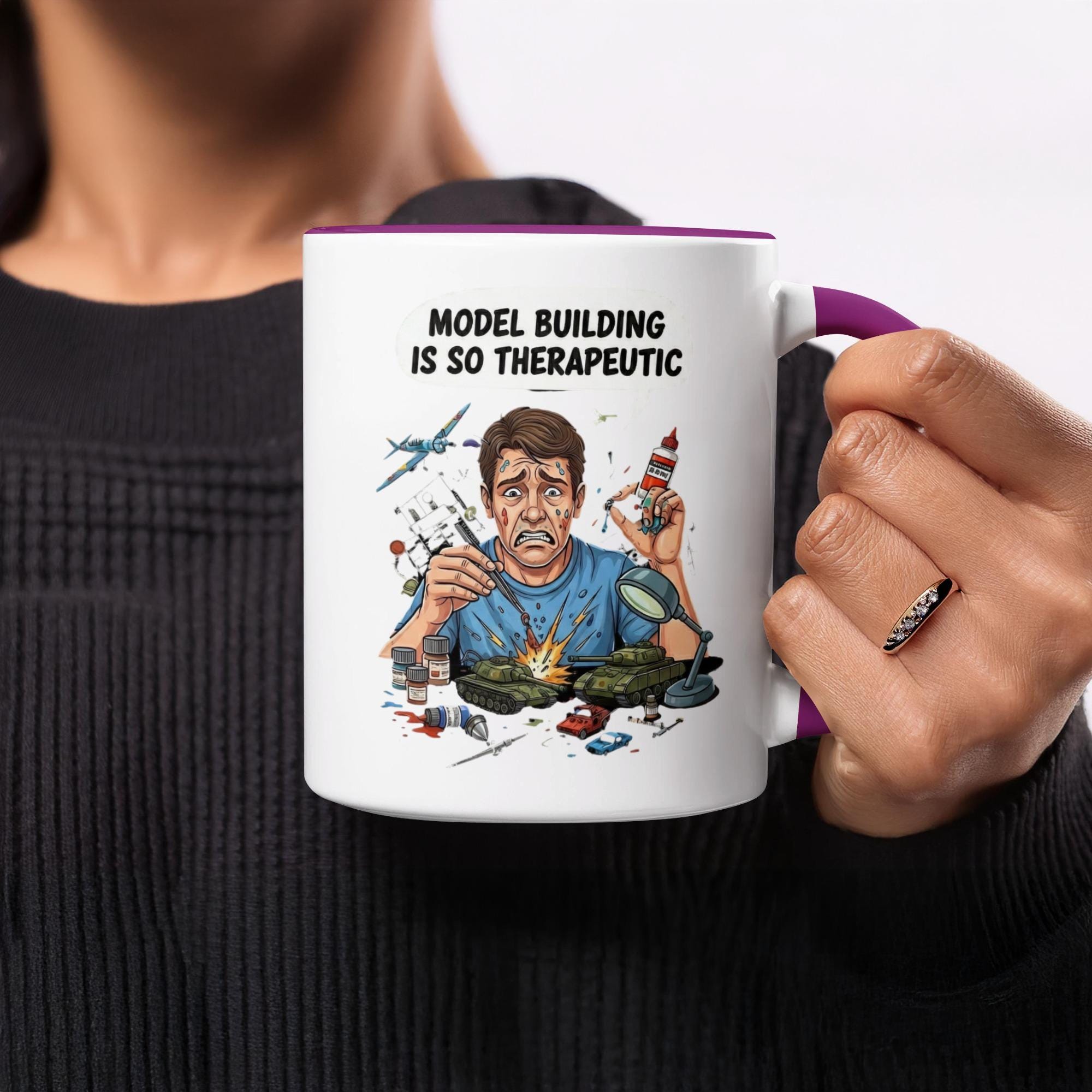 Model Building Therapeutic Mug, Hobbyist Gift, Model Kit Mug, Scale Model Mug, Funny Modeler Mug, Tank Model Mug, Airplane Model Mug