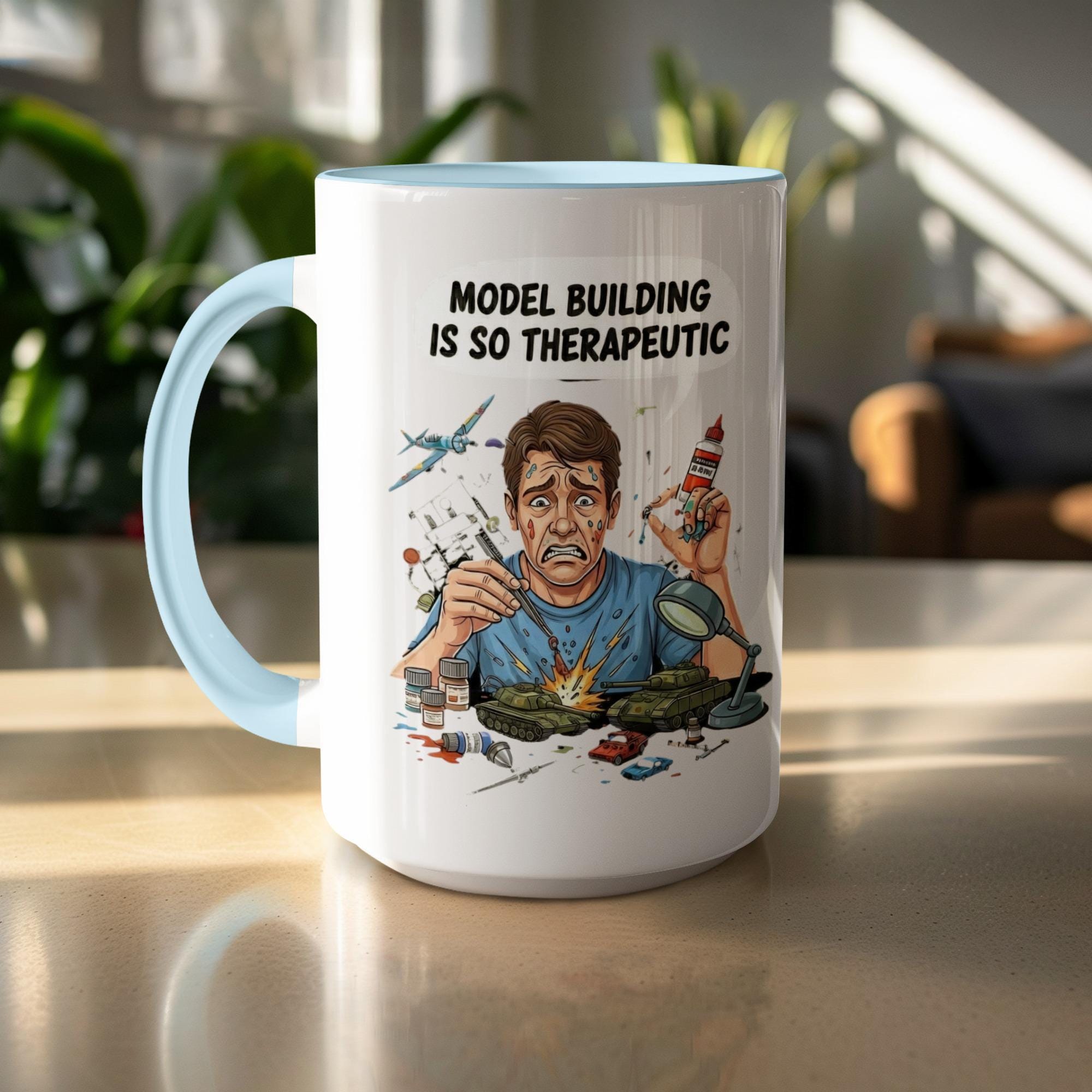 Model Building Therapeutic Mug, Hobbyist Gift, Model Kit Mug, Scale Model Mug, Funny Modeler Mug, Tank Model Mug, Airplane Model Mug
