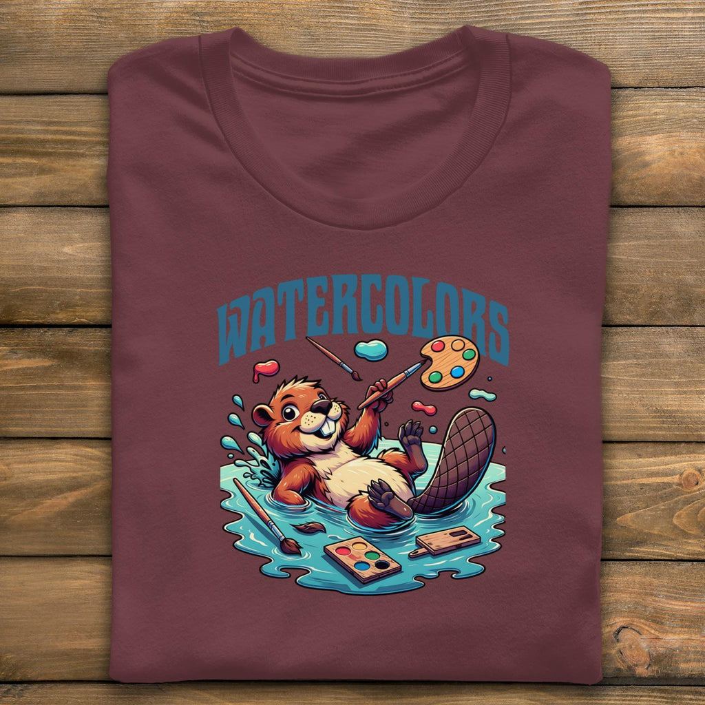 Cute Otter Watercolors T-Shirt, Fun Animal Artist Shirt, Comfortable Graphic Tee, Unique Art Lover Gift, Casual Cute Animal Top