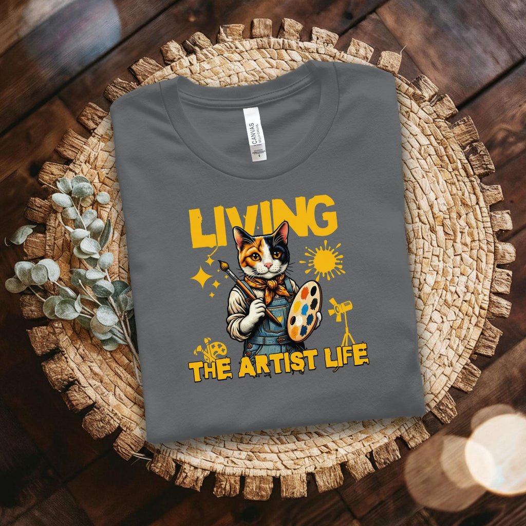 Living the Artist Life Cat Art Shirt, Funny Cat Lover Gift, Artistic Cat T-Shirt, Painting Cat Tee, Creative Gift Idea