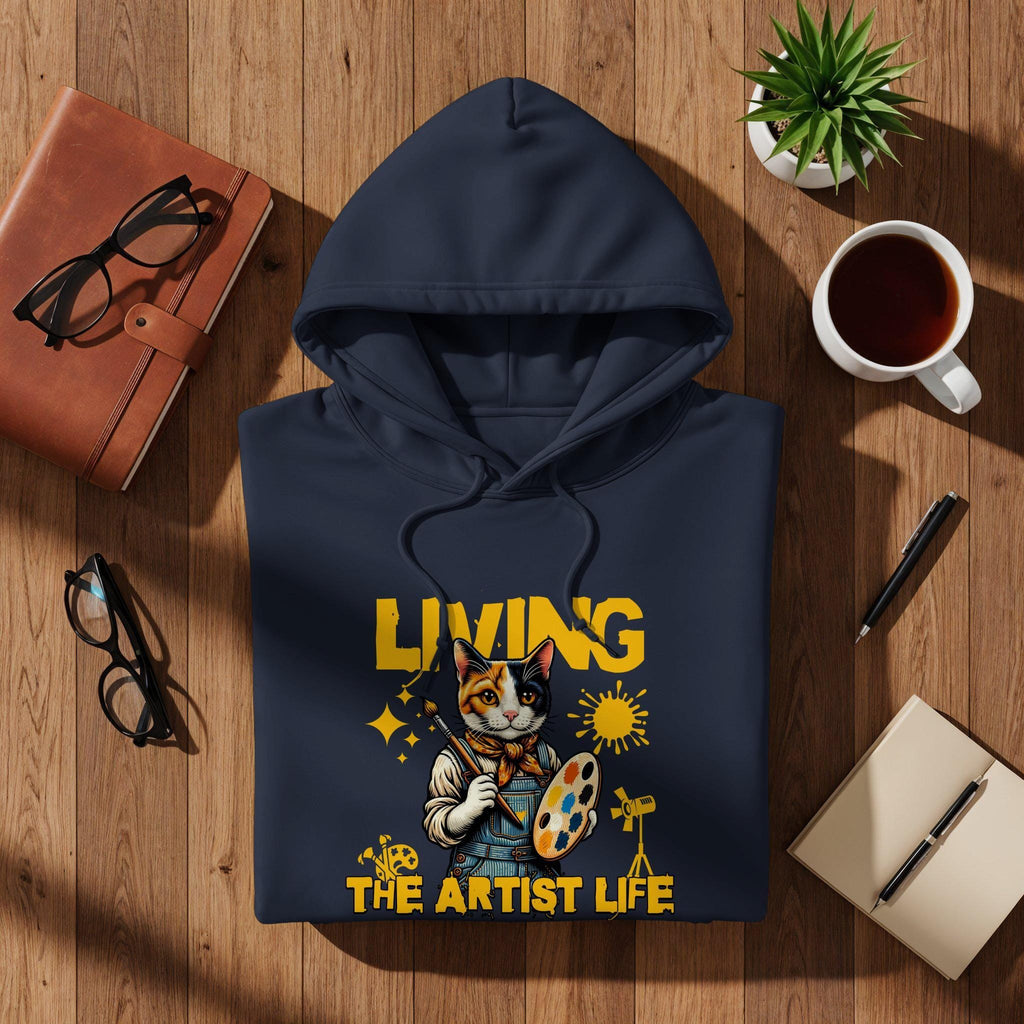 Living The Artist Life Hoodie, Cat Artist Sweatshirt, Artistic Cat Pullover, Cute Graphic Cat Hoodie, Unique Cat Lover Gift Idea