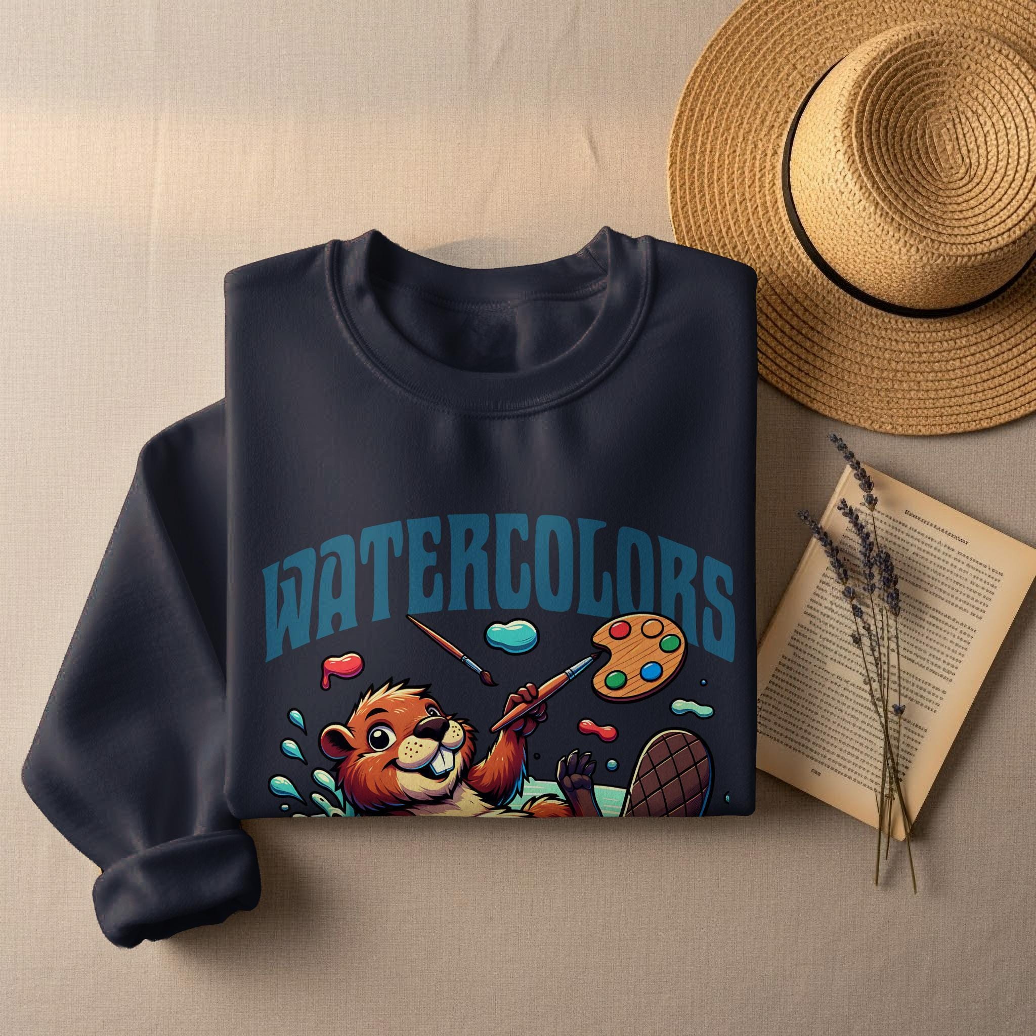 Cute Watercolors Otter Sweatshirt, Funny Painter Animal Art Shirt, Cozy Artist Gift, Illustration Graphic Tee, Cute Otter Lover топ