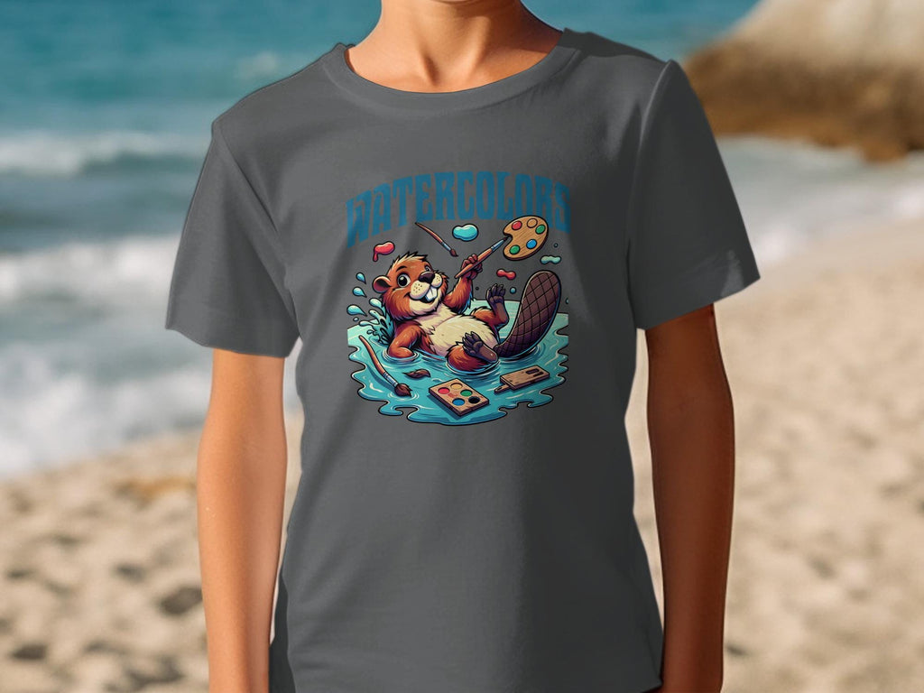 Cute Beaver Watercolors Graphic T-Shirt, Fun Animal Art Tee, Unique Artistic Design Shirt, Casual Beach Wear, Gift for Art Lovers