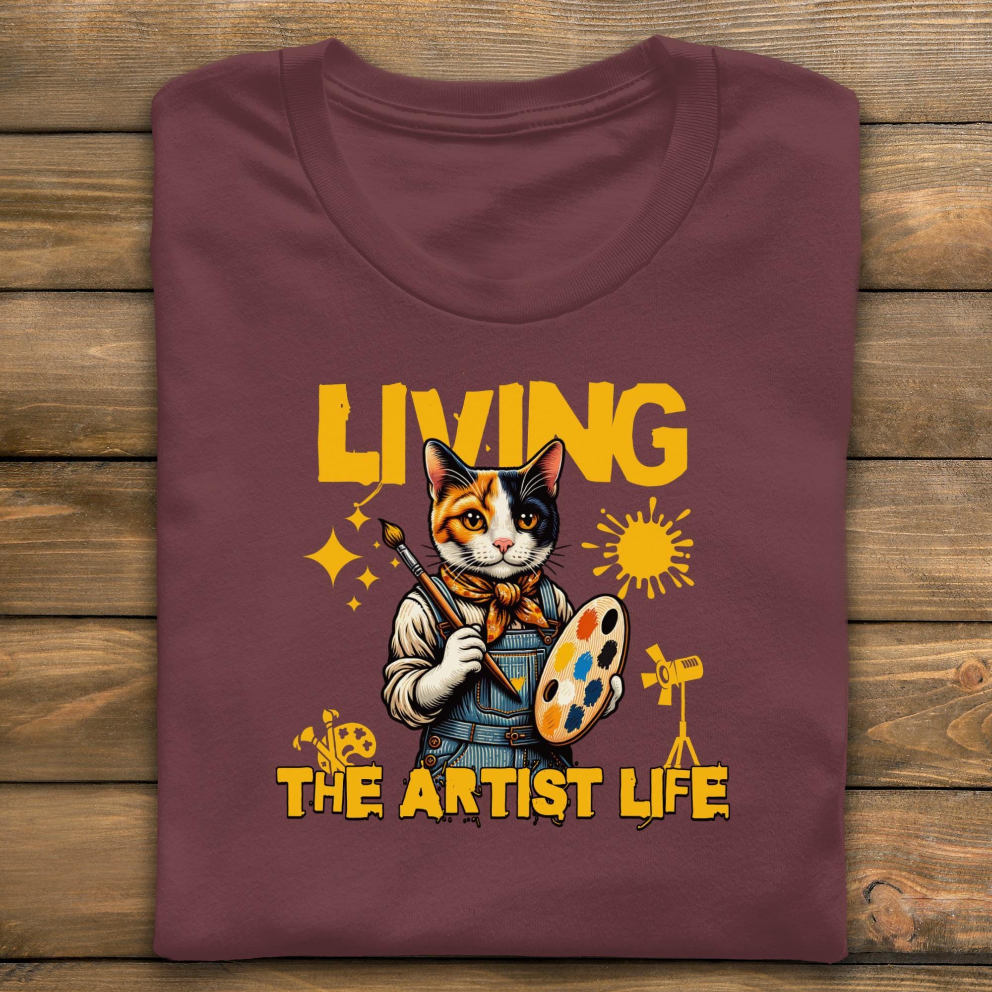 Living The Artist Life Cat Shirt, Funny Graphic Cat Lover Tee, Artist Cat T-Shirt, Cute Calico Cat Shirt, Gift for Artists, Cat Art Shirt
